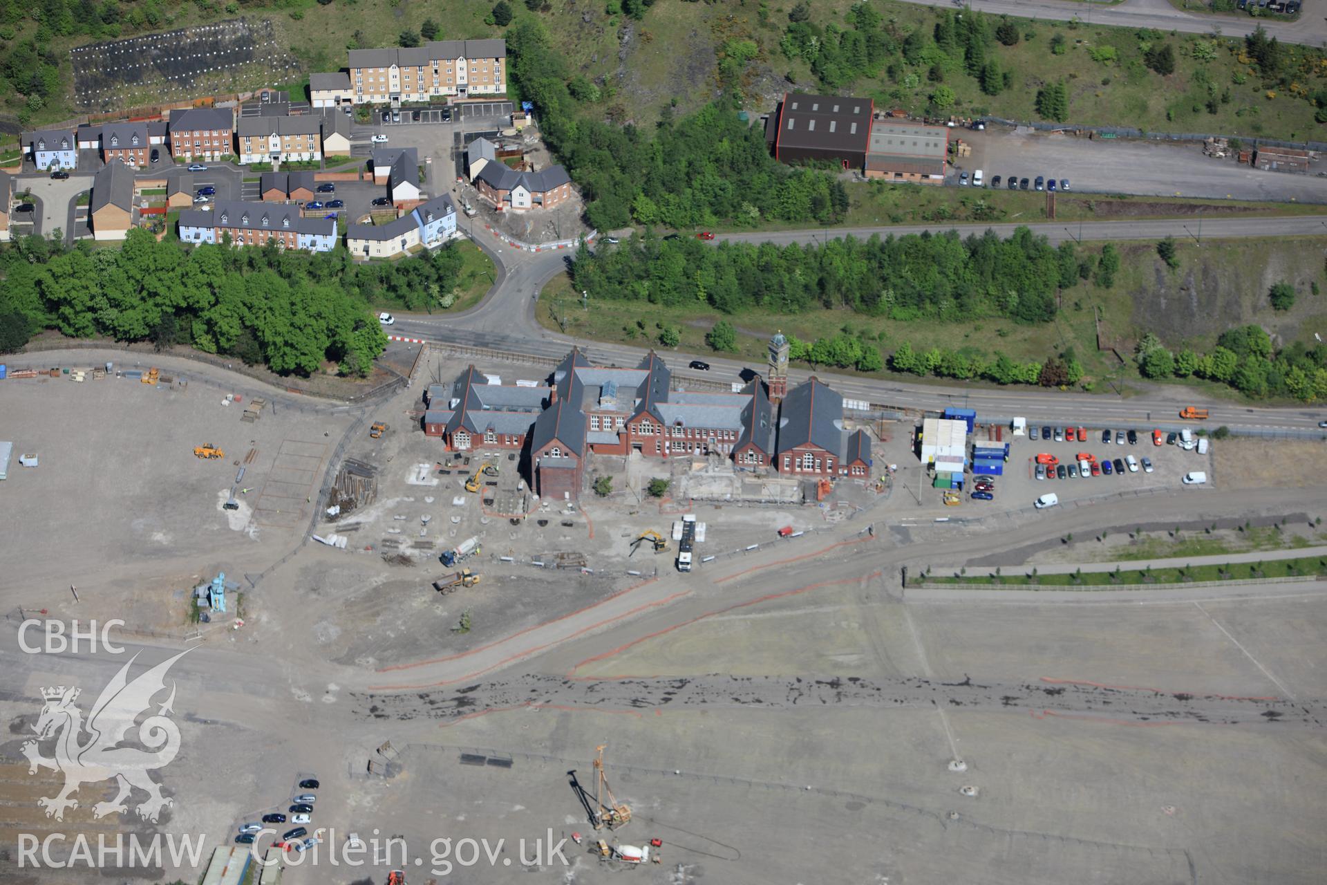 RCAHMW colour oblique photograph of The General Office Building, former steel works site, Ebbw Vale. Taken by Toby Driver on 24/05/2010.