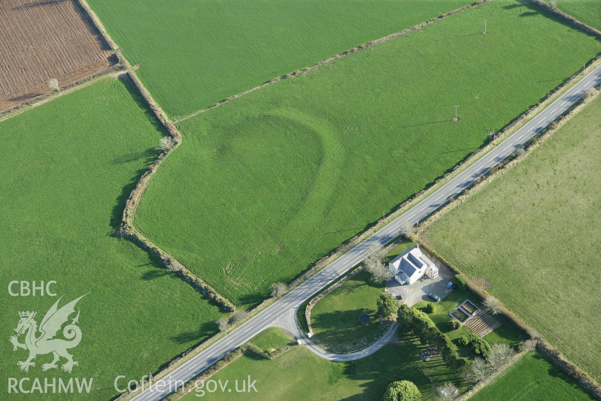 RCAHMW colour oblique aerial photograph of Castell Garw, Glandy Cross. Taken on 13 April 2010 by Toby Driver