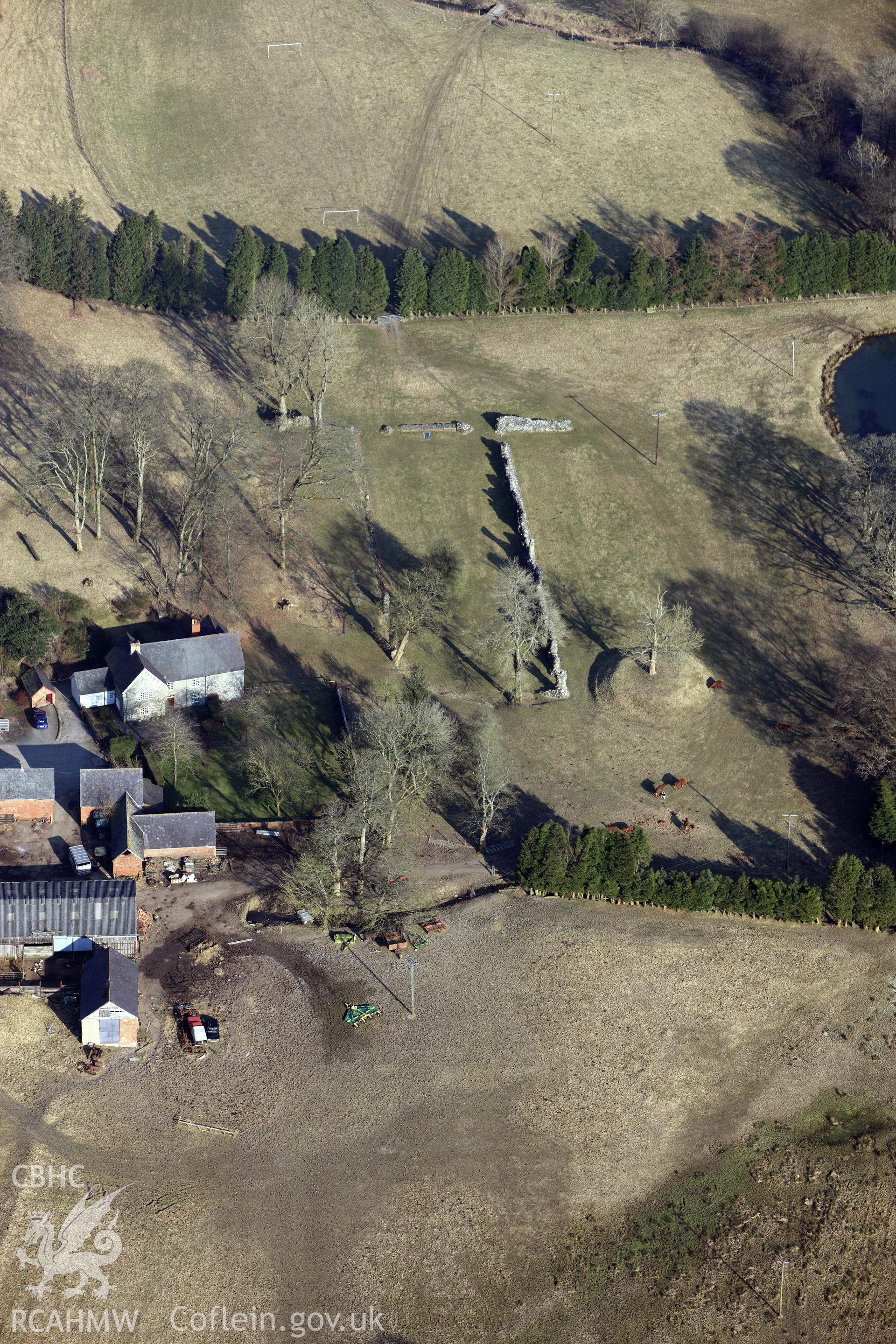 RCAHMW colour oblique photograph of Abbey Cwmhir. Taken by Toby Driver on 11/03/2010.