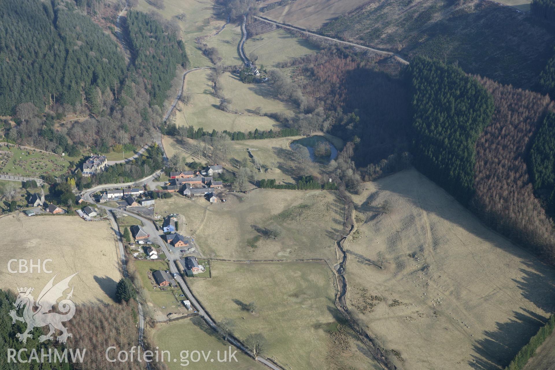 RCAHMW colour oblique photograph of Abbey Cwmhir. Taken by Toby Driver on 11/03/2010.