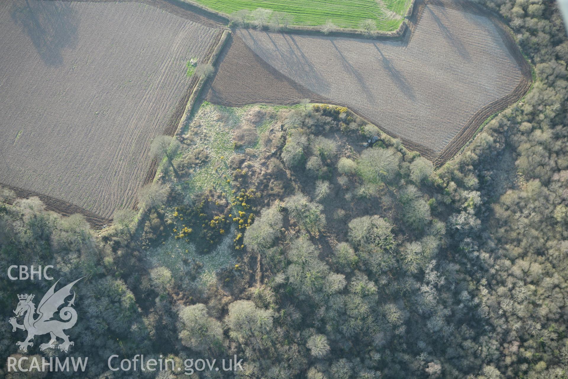 RCAHMW colour oblique aerial photograph of Sealyham Rocks Enclosure. Taken on 13 April 2010 by Toby Driver