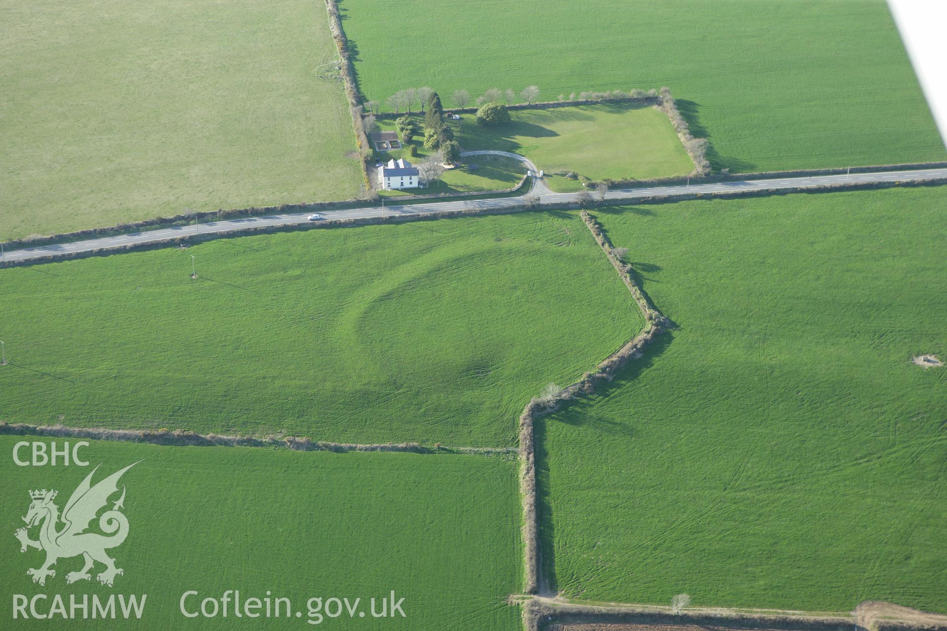 RCAHMW colour oblique aerial photograph of Castell Garw, Glandy Cross. Taken on 13 April 2010 by Toby Driver