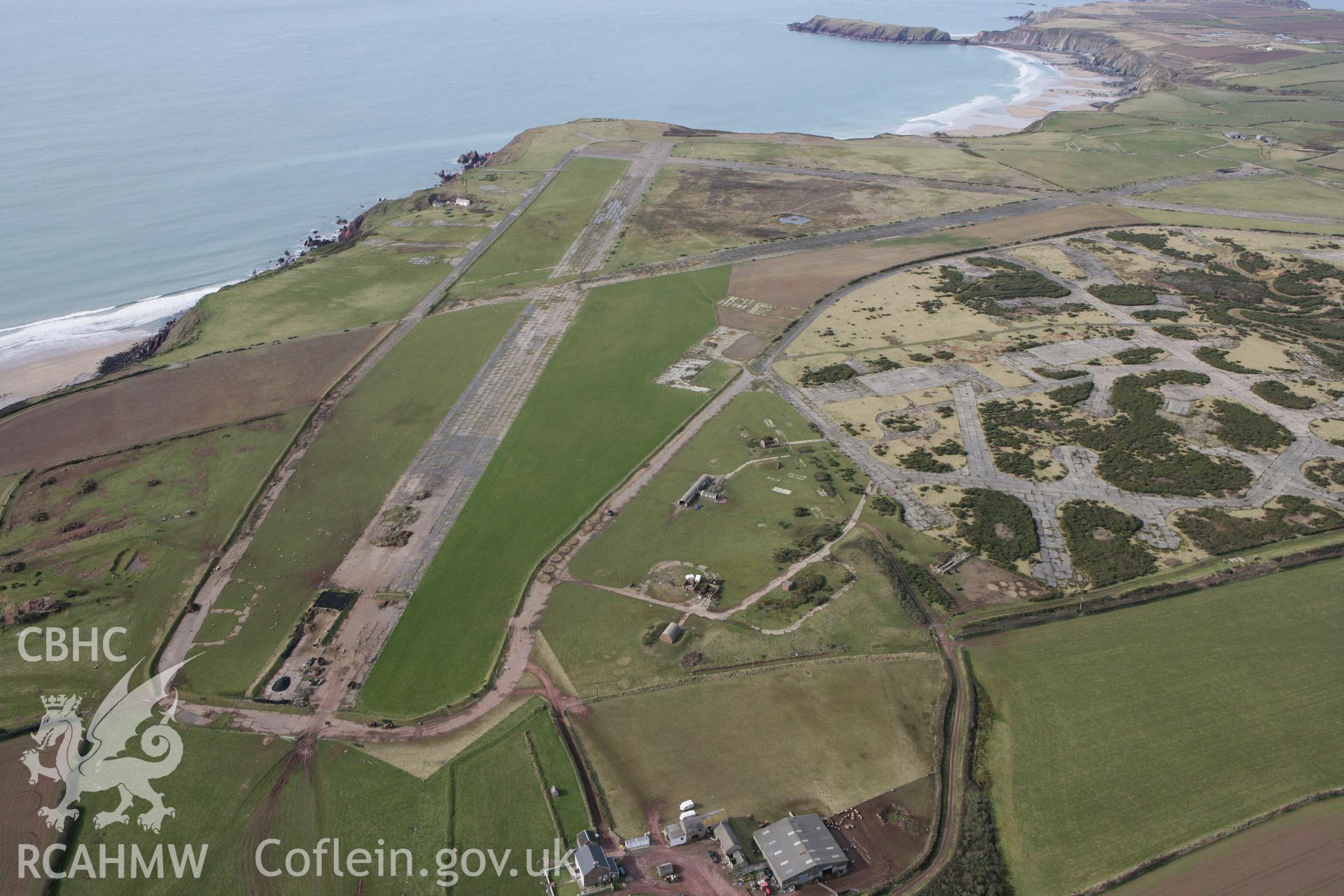 RCAHMW colour oblique aerial photograph of Dale Airfield. Taken on 02 March 2010 by Toby Driver