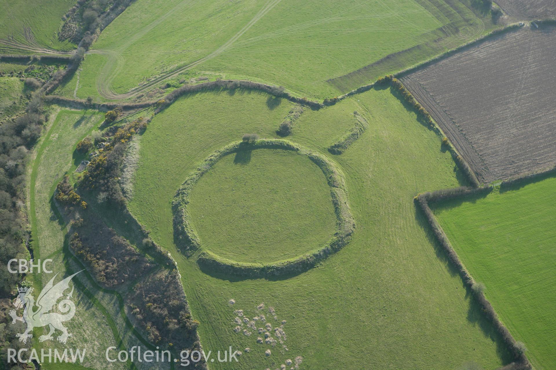 RCAHMW colour oblique aerial photograph of Castle Bucket. Taken on 13 April 2010 by Toby Driver