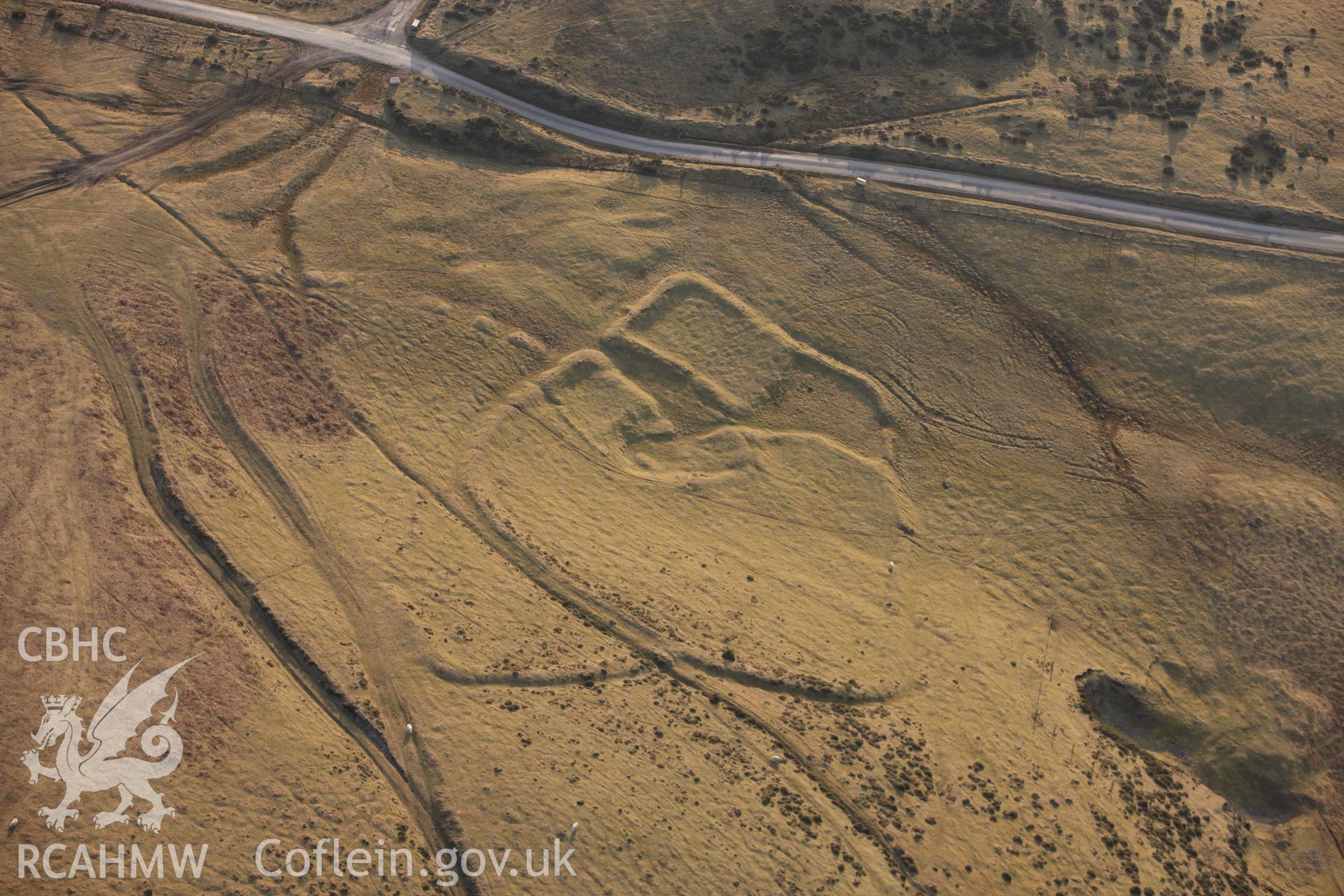 RCAHMW colour oblique photograph of Moelfre Hill Deserted Rural Settlement. Taken by Toby Driver on 11/03/2010.