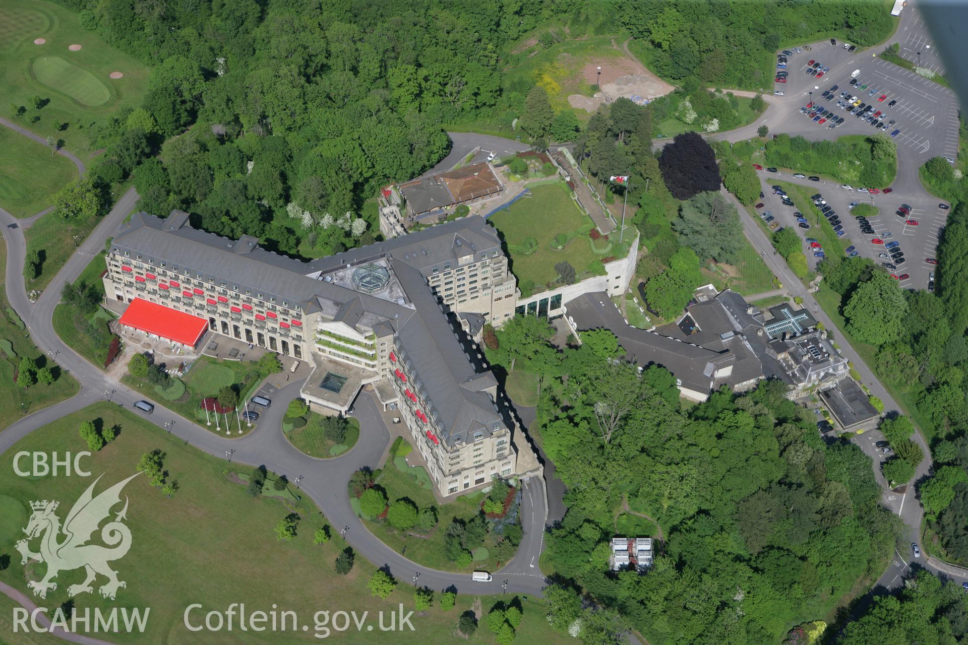 RCAHMW colour oblique photograph of Coldra House (Celtic Manor). Taken by Toby Driver on 24/05/2010.