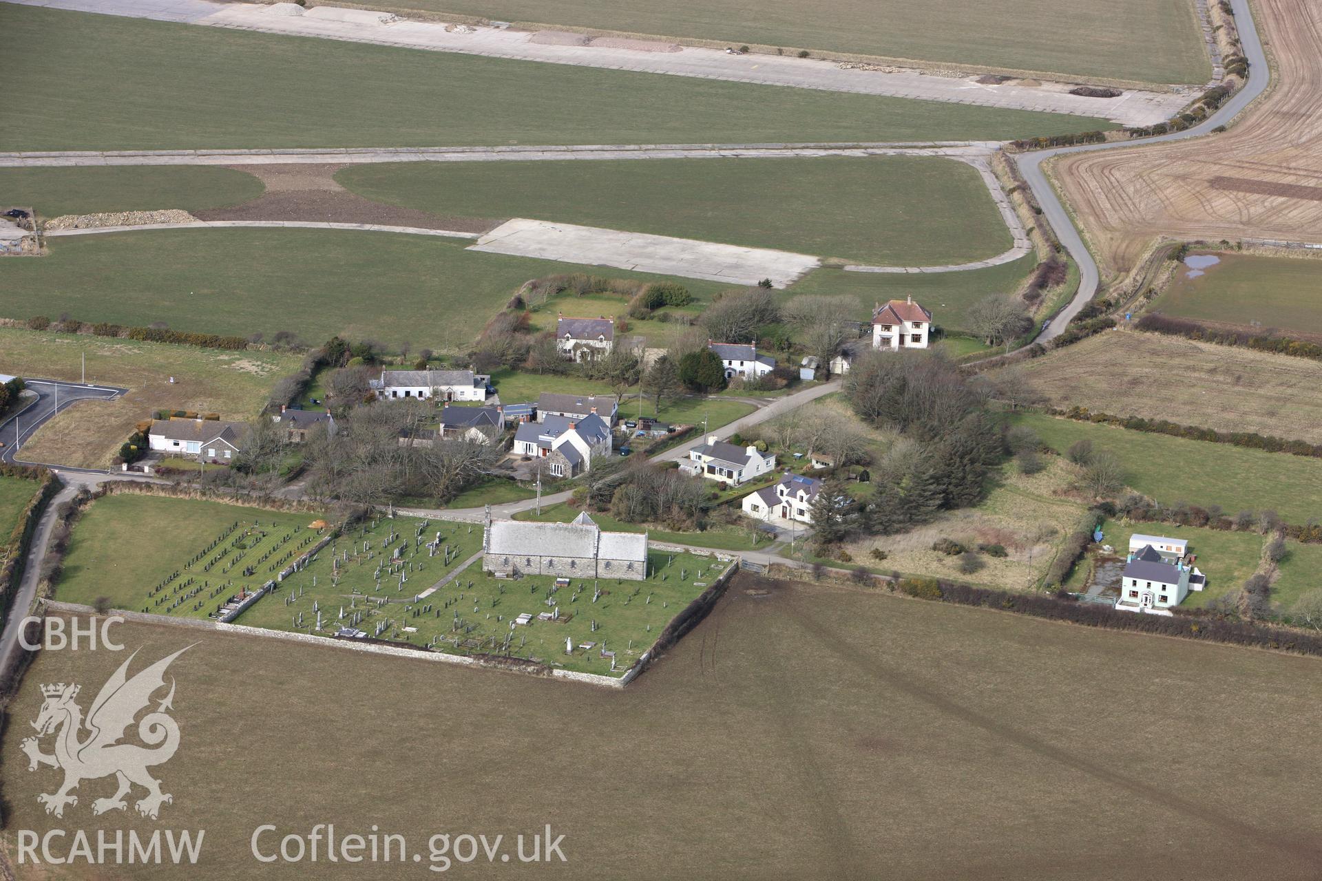 RCAHMW colour oblique aerial photograph of St. Davids Airfield, Whitchurch, Solva. Taken on 02 March 2010 by Toby Driver