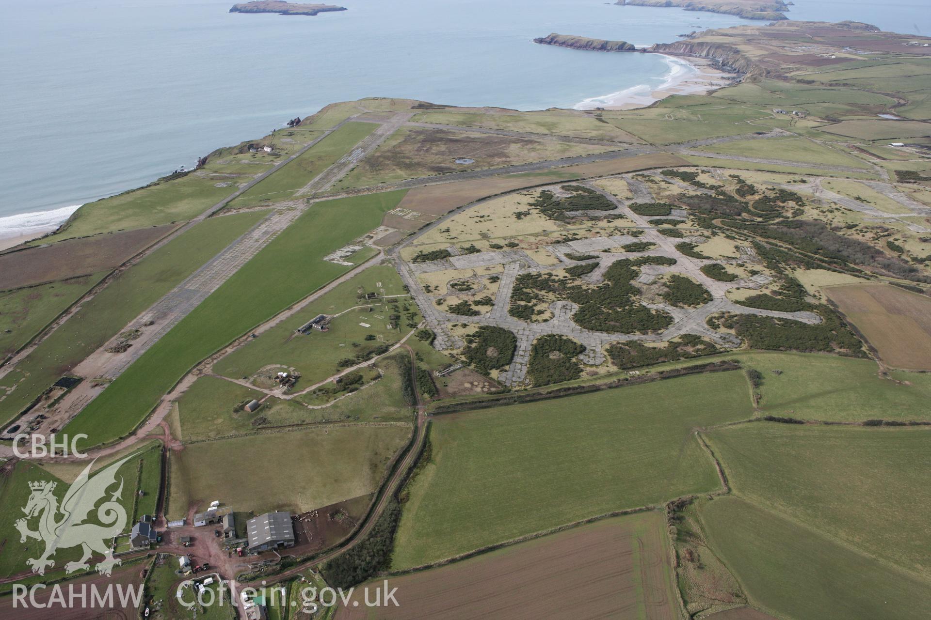 RCAHMW colour oblique aerial photograph of Dale Airfield. Taken on 02 March 2010 by Toby Driver