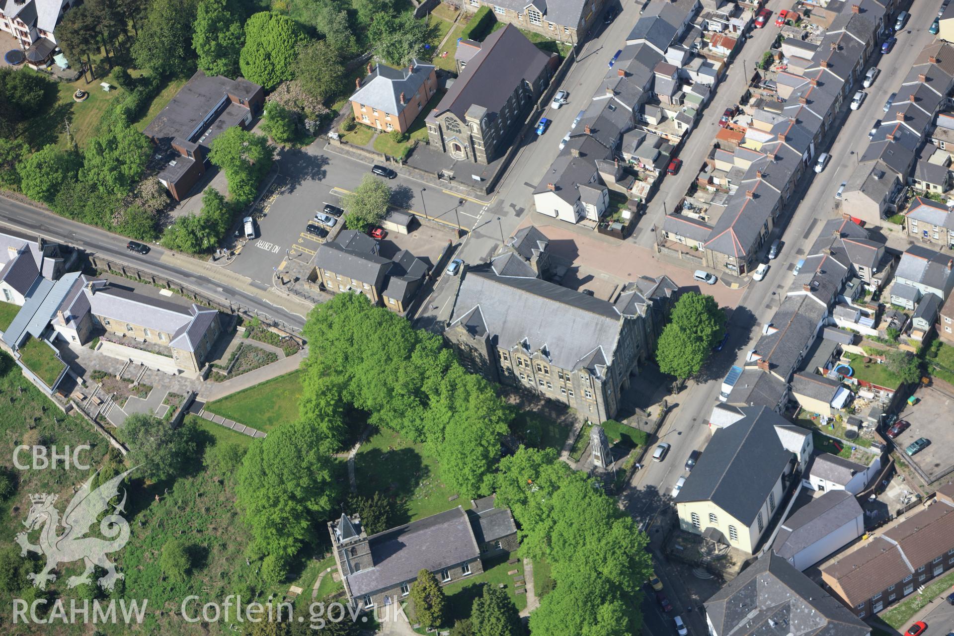 RCAHMW colour oblique photograph of Blaenavon Workmans' Hall and Institute. Taken by Toby Driver on 24/05/2010.