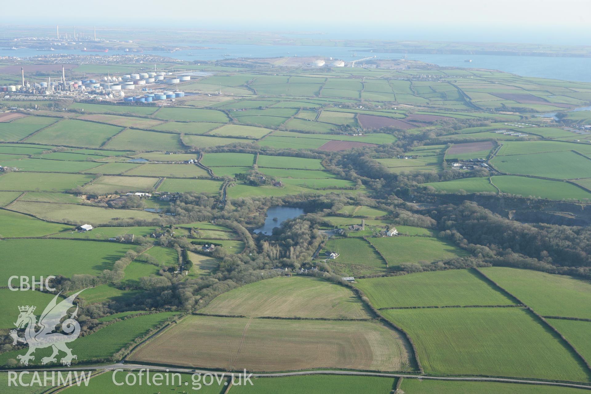 RCAHMW colour oblique aerial photograph of Walwyn's Castle. A distant view from the north. Taken on 13 April 2010 by Toby Driver