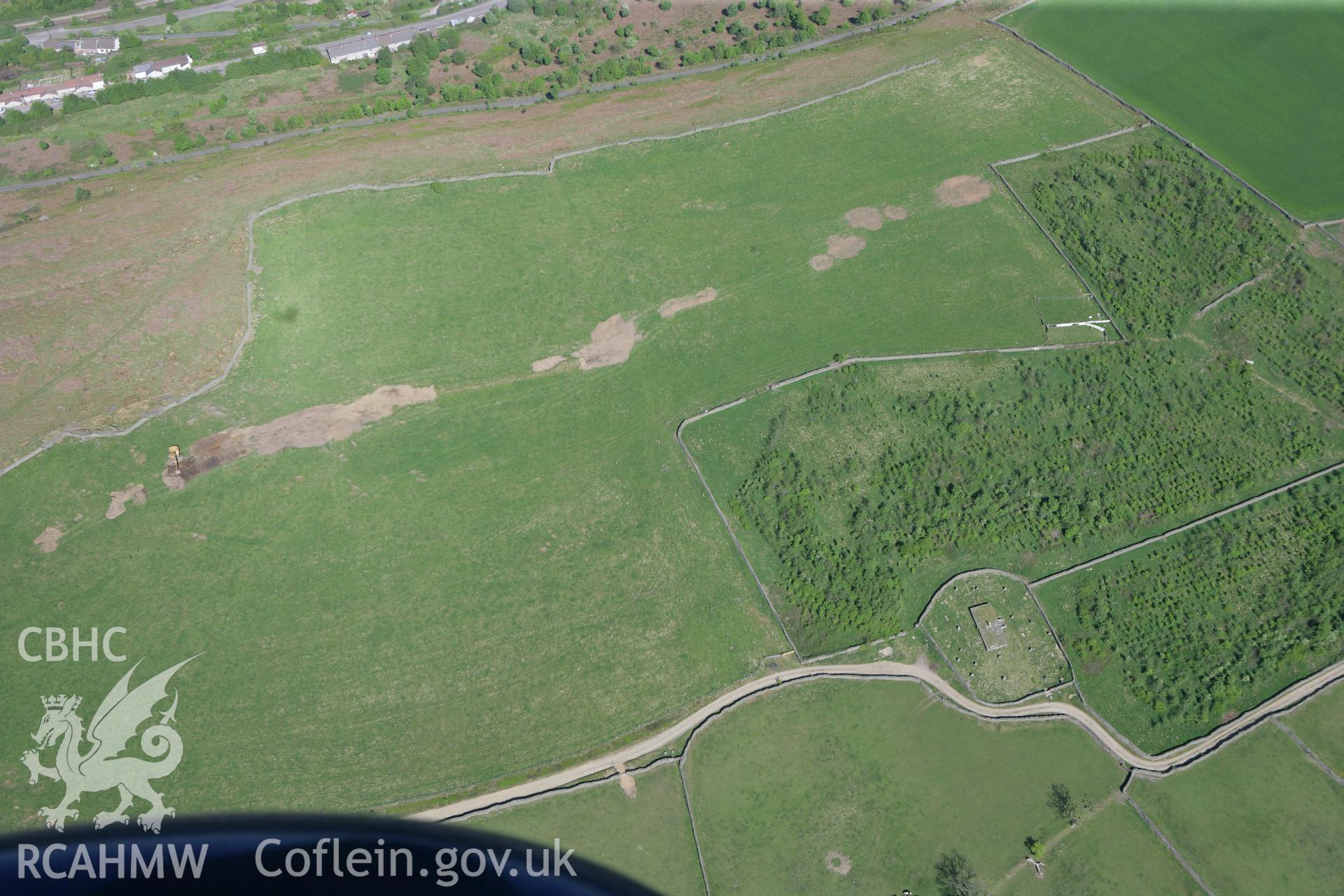 RCAHMW colour oblique photograph of Capel y Brithdir, New Tredegar, with the site of the Tegernacus Stone in the foreground. Taken by Toby Driver on 24/05/2010.