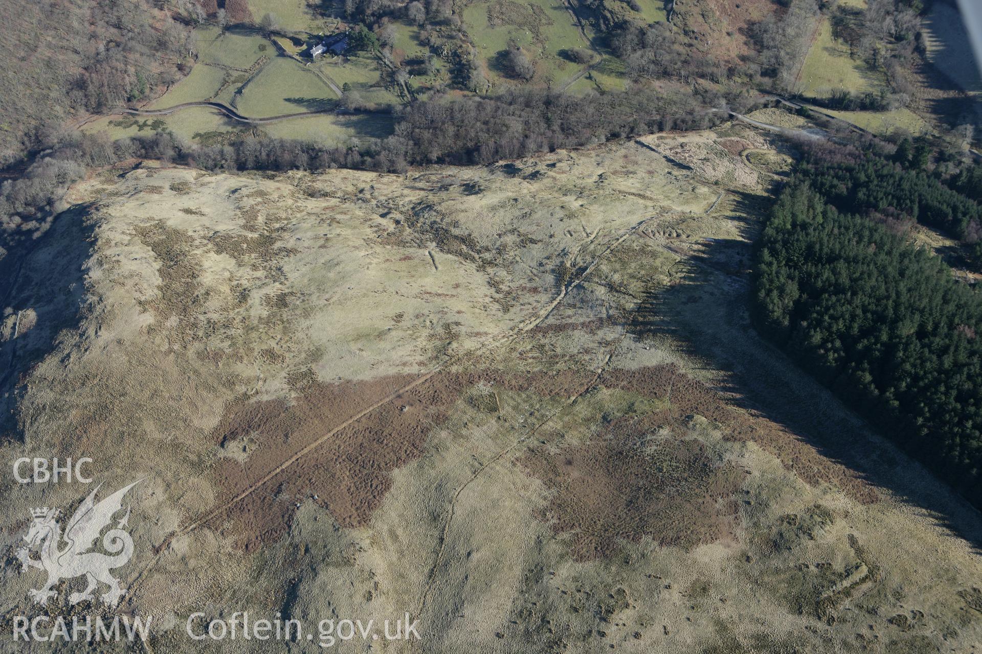 RCAHMW colour oblique photograph of Ystrad Einion lead, silver, zinc and copper mine. Taken by Toby Driver on 08/03/2010.