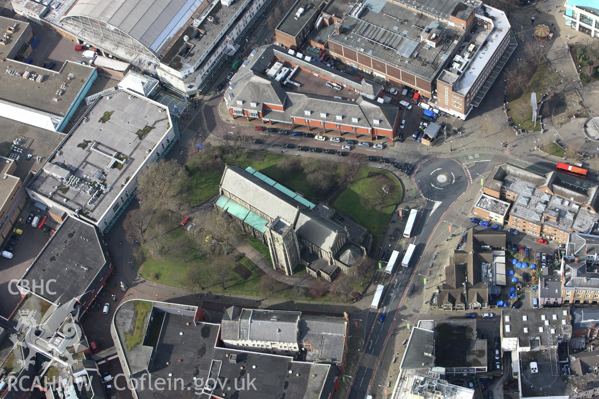 RCAHMW colour oblique photograph of St Mary's Church, Swansea. Taken by Toby Driver on 02/03/2010.