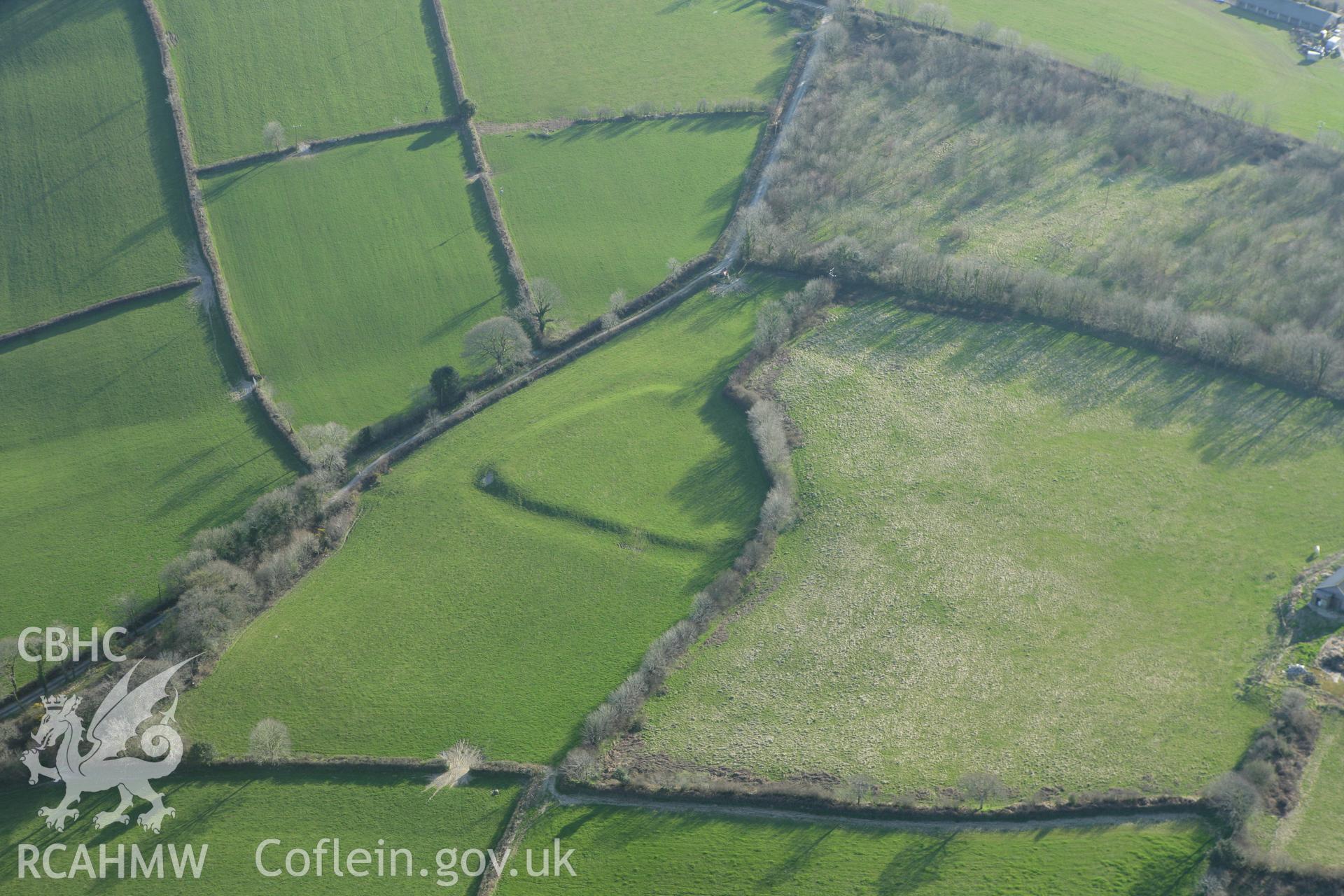 RCAHMW colour oblique aerial photograph of Pencraig Fawr Camp. Taken on 13 April 2010 by Toby Driver