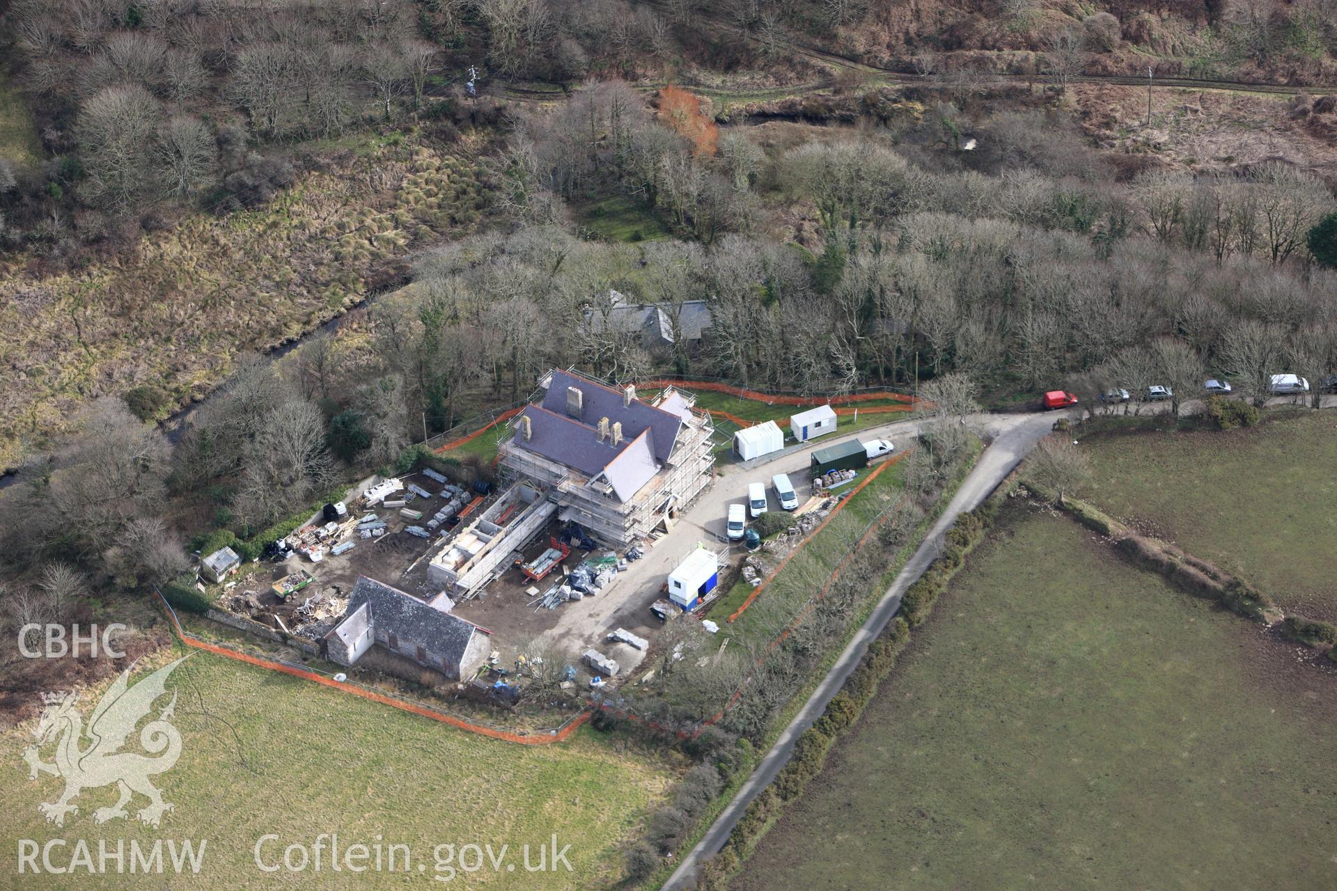 RCAHMW colour oblique aerial photograph of the Vicarage, Penrhiw. Taken on 02 March 2010 by Toby Driver