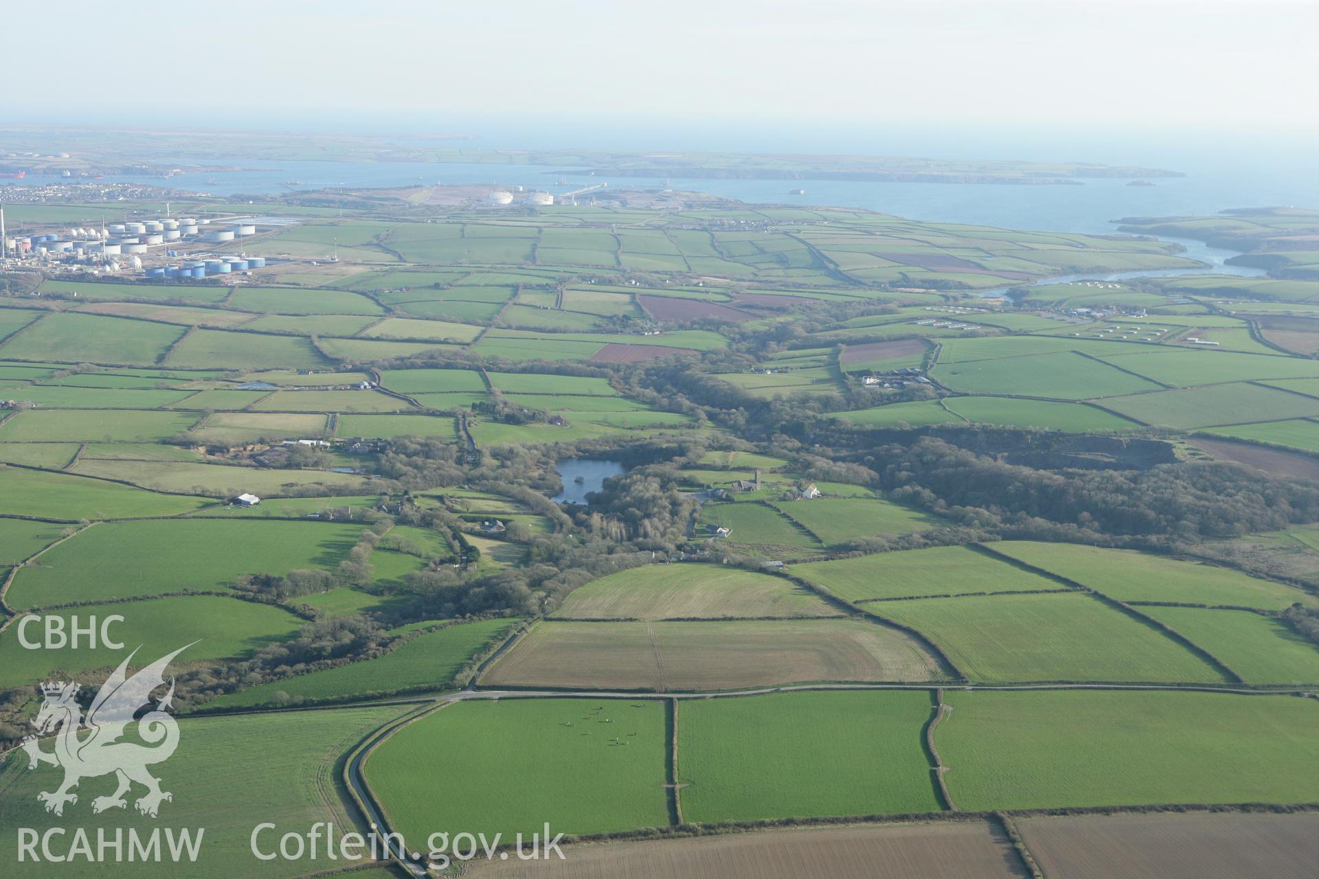 RCAHMW colour oblique aerial photograph of Walwyn's Castle. A distant view from the north. Taken on 13 April 2010 by Toby Driver