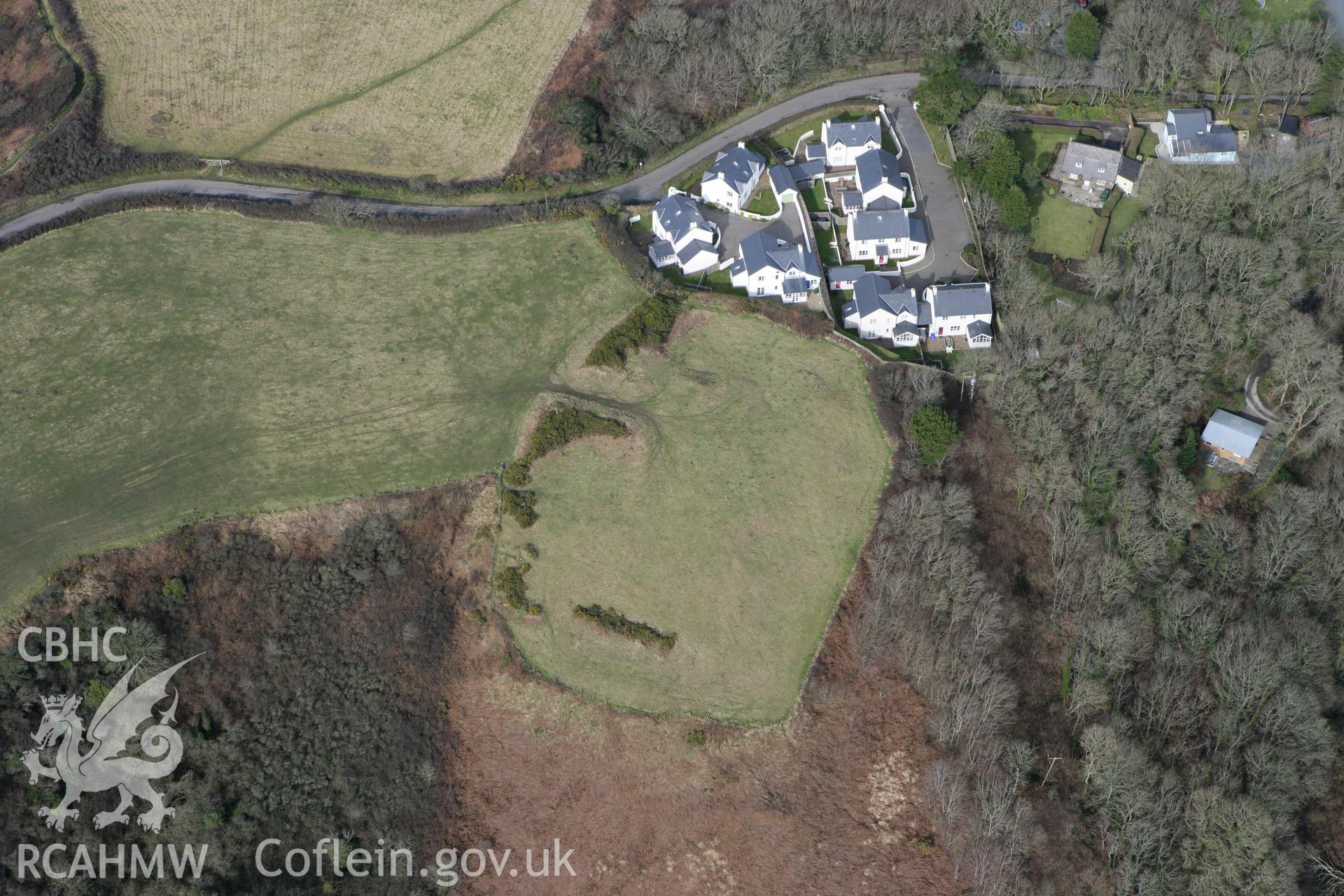 RCAHMW colour oblique aerial photograph of Strawberry Hill Enclosure. Taken on 02 March 2010 by Toby Driver