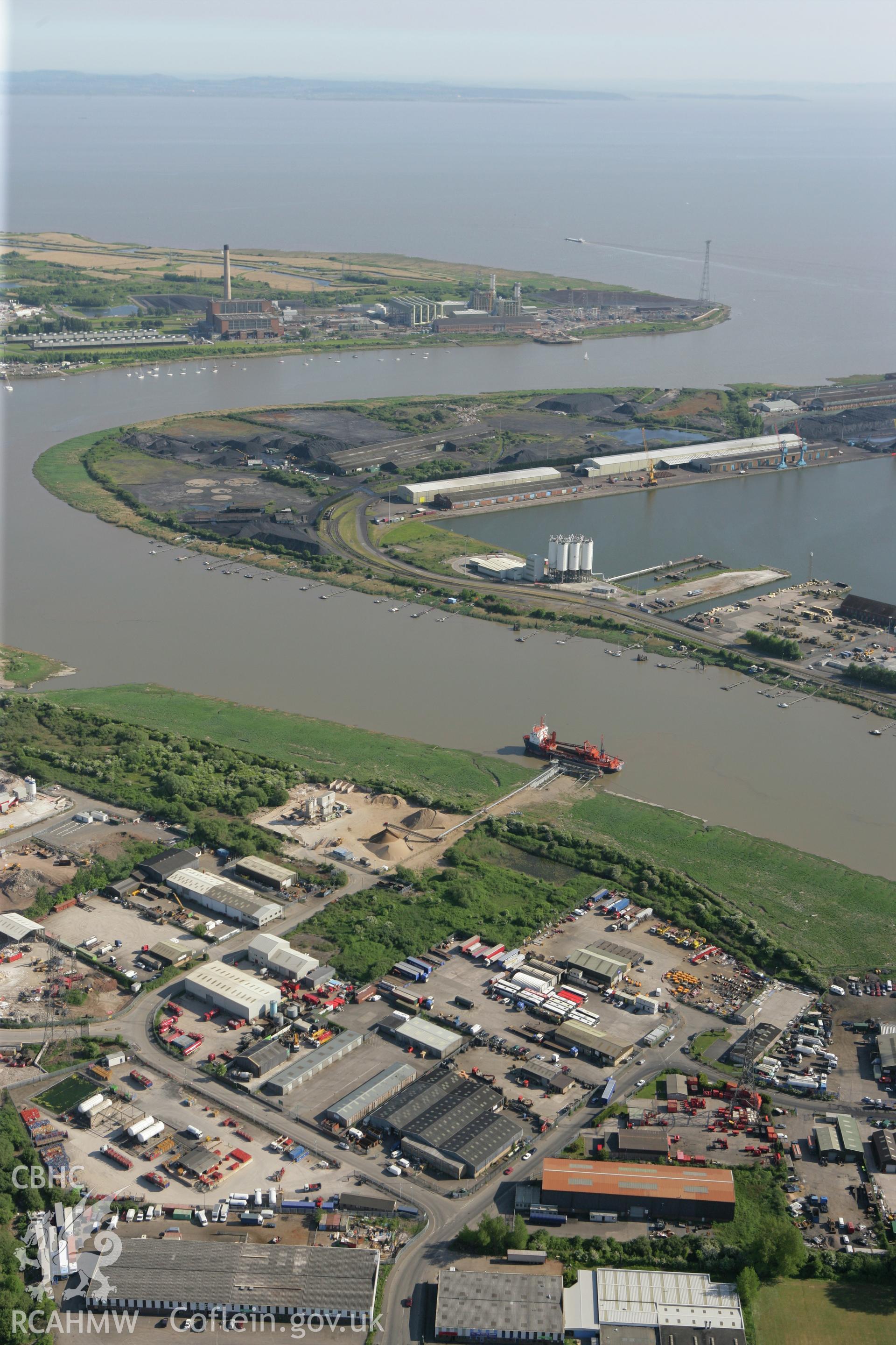 RCAHMW colour oblique photograph of Newport Docks. Taken by Toby Driver on 24/05/2010.