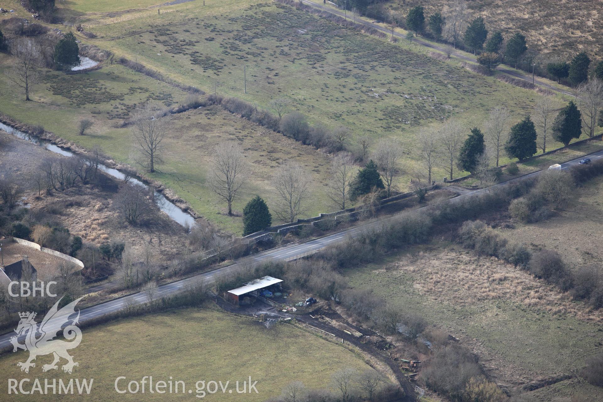 RCAHMW colour oblique photograph of Pont Spwdwr, Llandyry;Spudder's Bridge. Taken by Toby Driver on 02/03/2010.