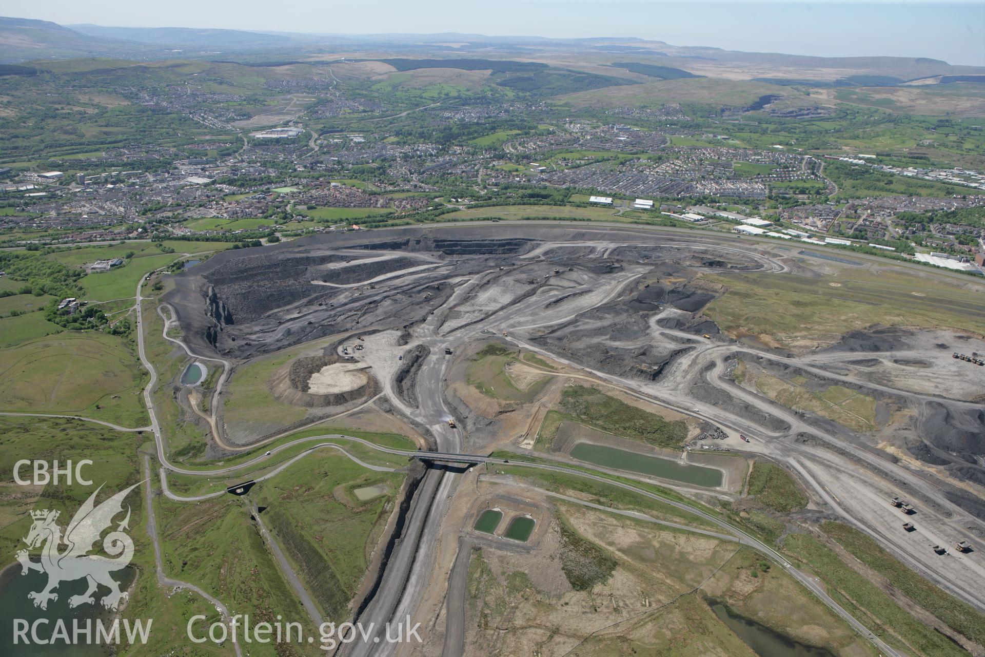 RCAHMW colour oblique photograph of Sarn Howell Pond and Watercourses, Dowlais. Taken by Toby Driver on 24/05/2010.