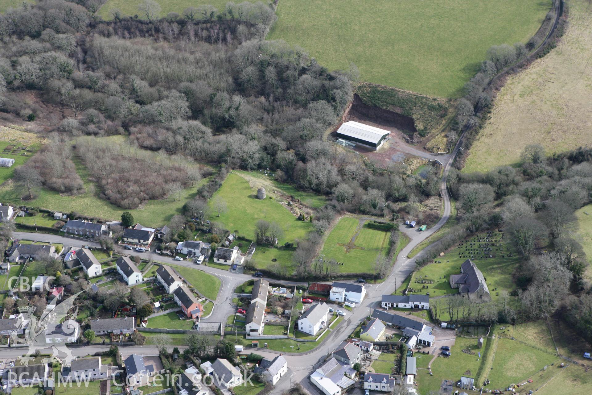 RCAHMW colour oblique aerial photograph of Cross Farm Dovecote, Rosemarket. Taken on 02 March 2010 by Toby Driver