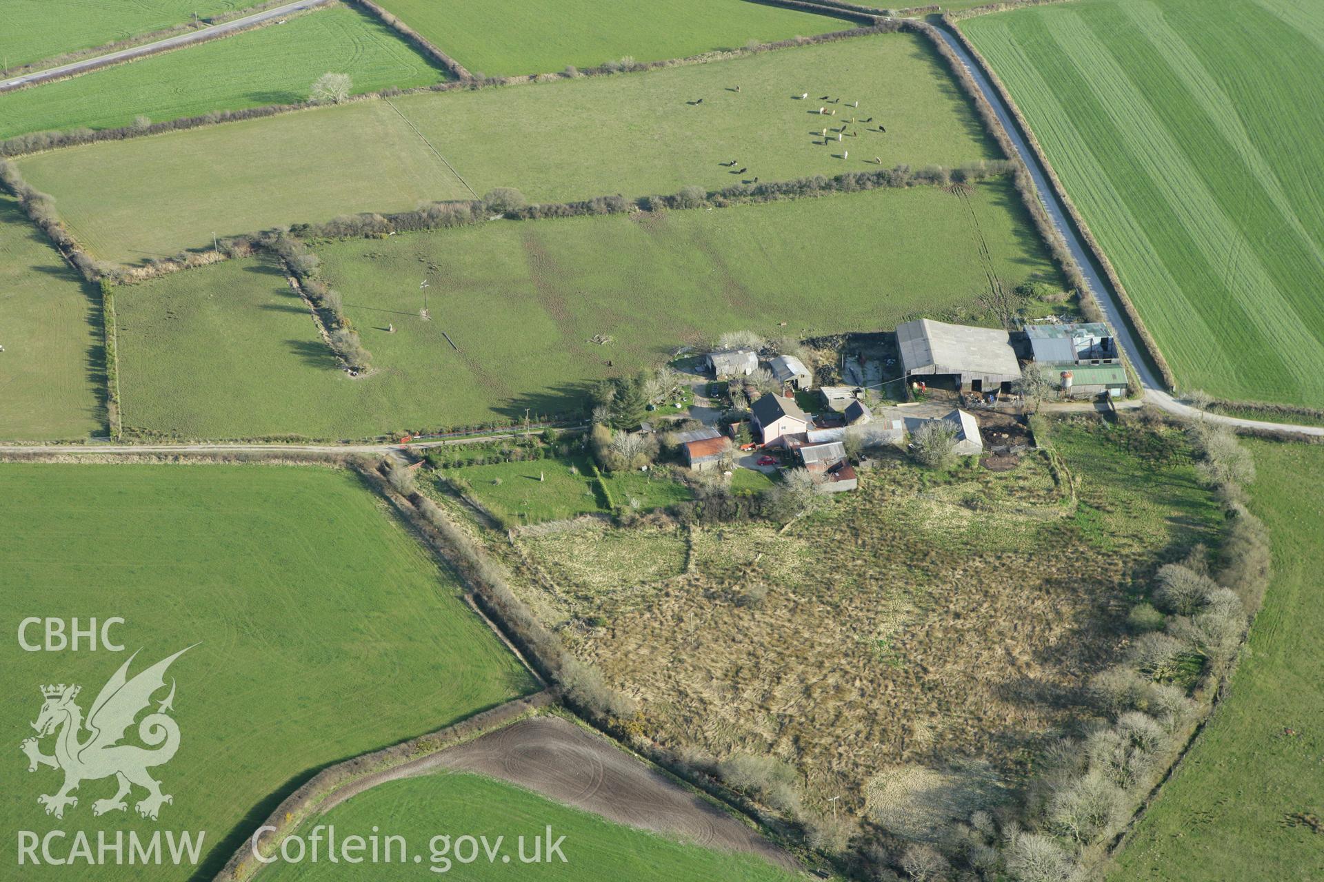 RCAHMW colour oblique aerial photograph of Maenpica, Standing Stone. Taken on 13 April 2010 by Toby Driver