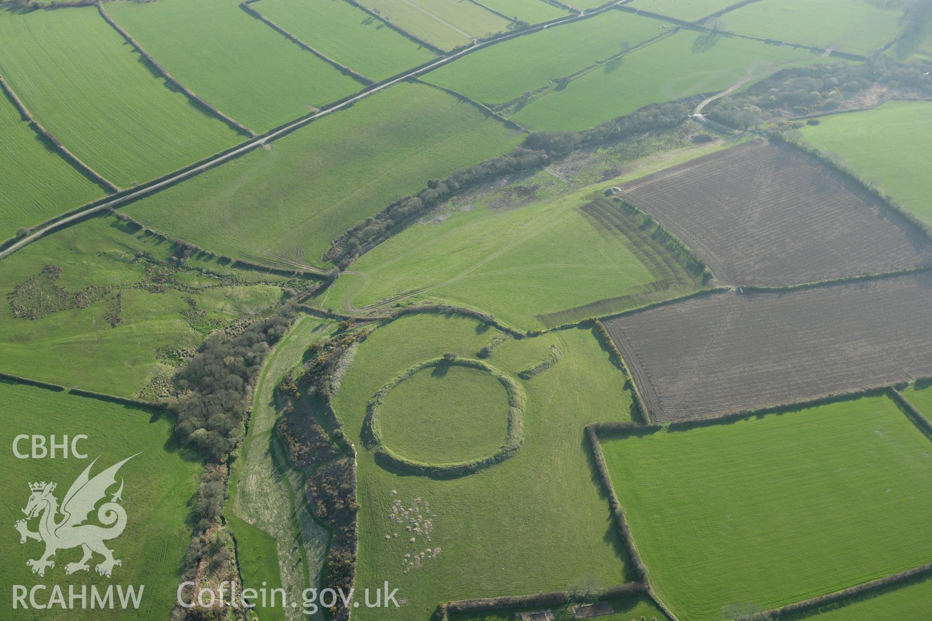 RCAHMW colour oblique aerial photograph of Castle Bucket. Taken on 13 April 2010 by Toby Driver