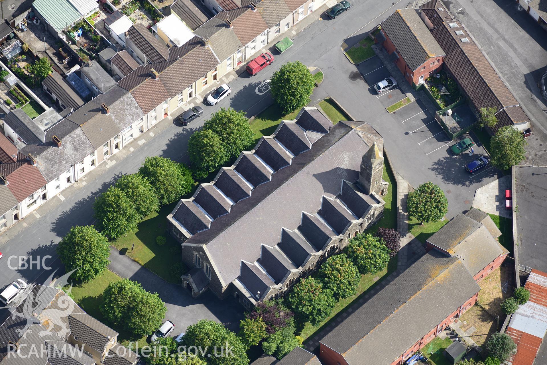 St. Peter's Church in Llanelli. Oblique aerial photograph taken during the Royal Commission's programme of archaeological aerial reconnaissance by Toby Driver on 19th June 2015.