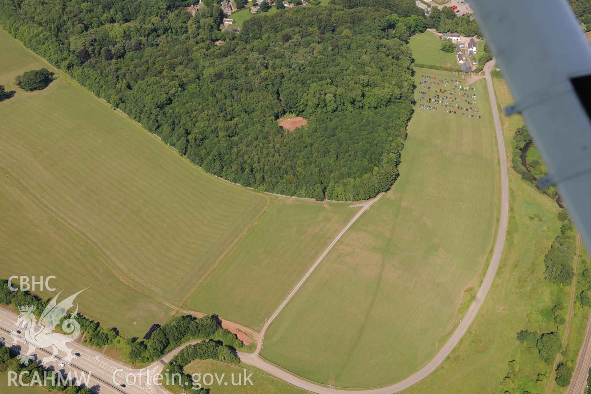 Earthwork of medieval field system, St. Fagans, Cardiff. Oblique aerial photograph taken during the Royal Commission?s programme of archaeological aerial reconnaissance by Toby Driver on 1st August 2013.