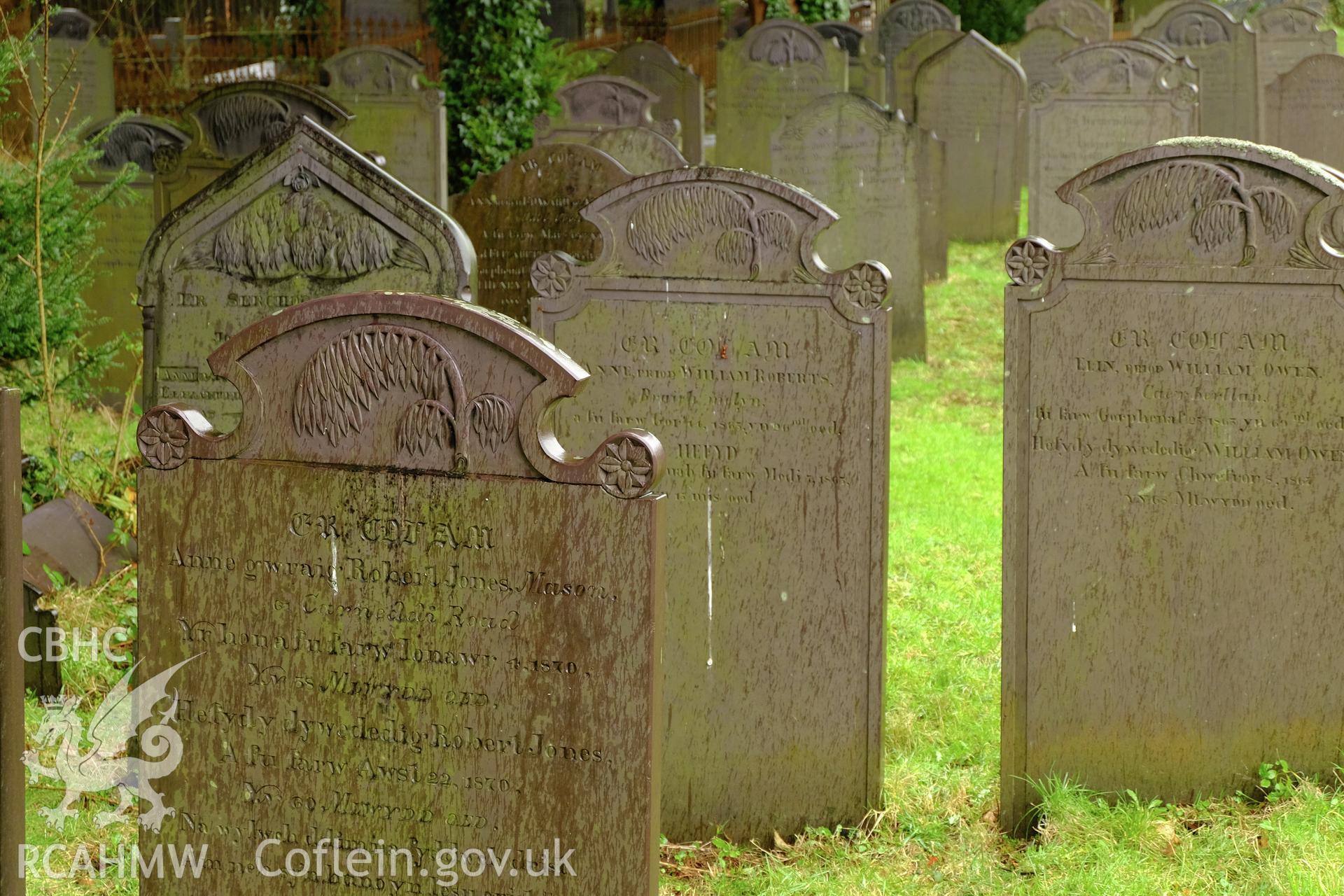 Colour photograph showing grave slabs at Christ Church, Bethesda, produced by Richard Hayman 16th February 2017