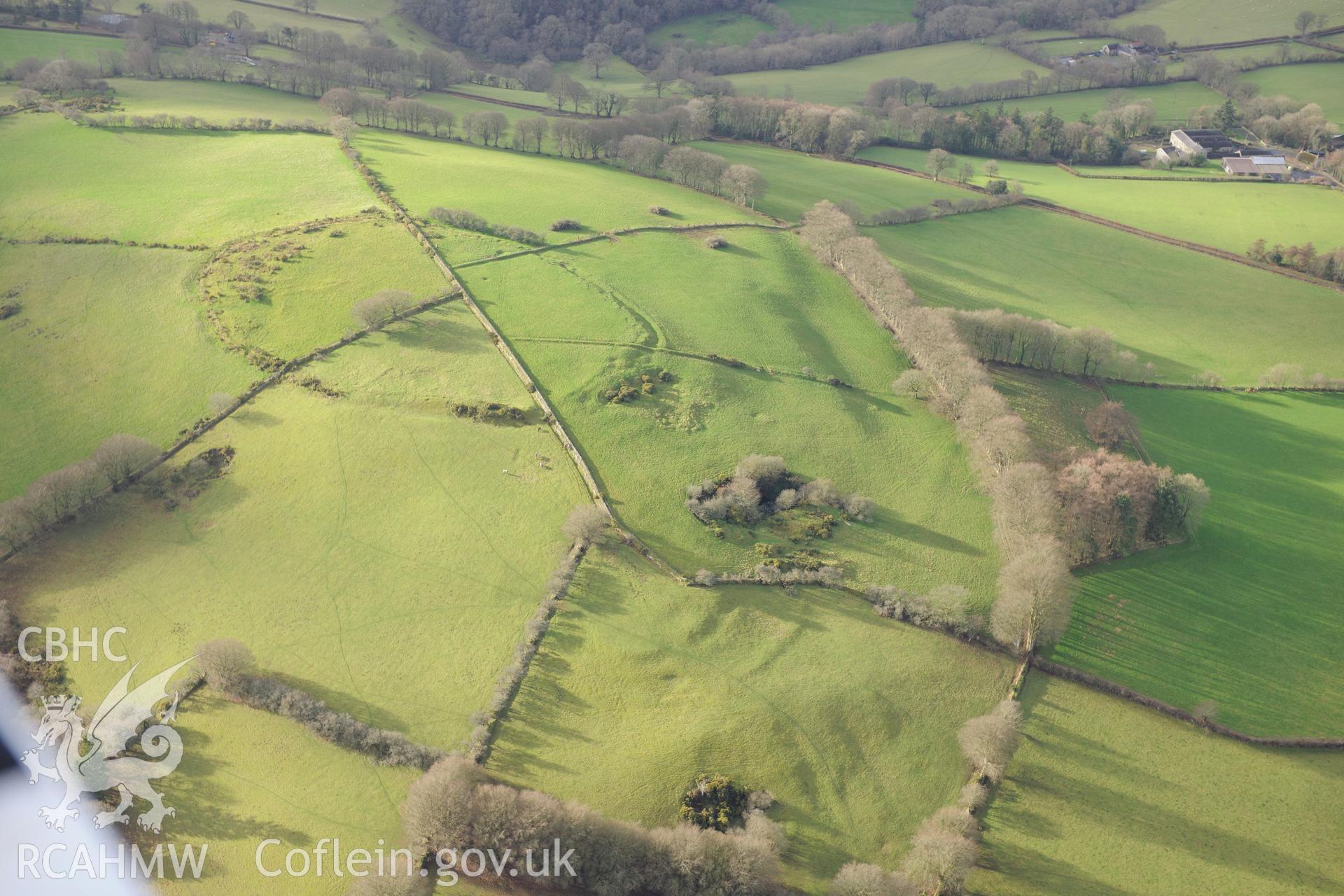 Pencoed-Foel Hillfort. Oblique aerial photograph taken during the Royal Commission's programme of archaeological aerial reconnaissance by Toby Driver on 6th January 2015.