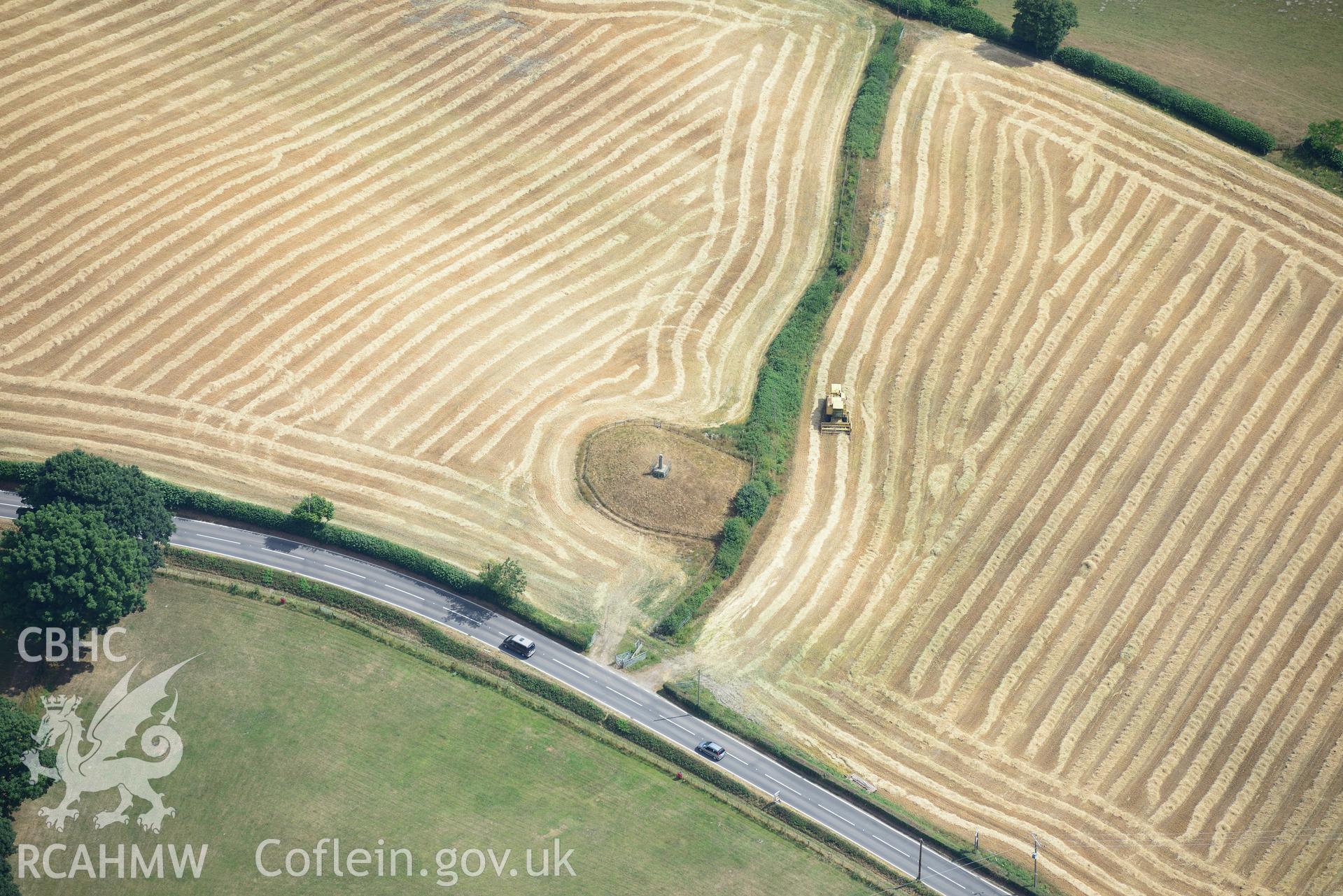 Royal Commission aerial photography of the Pillar of Eliseg taken on 19th July 2018 during the 2018 drought.