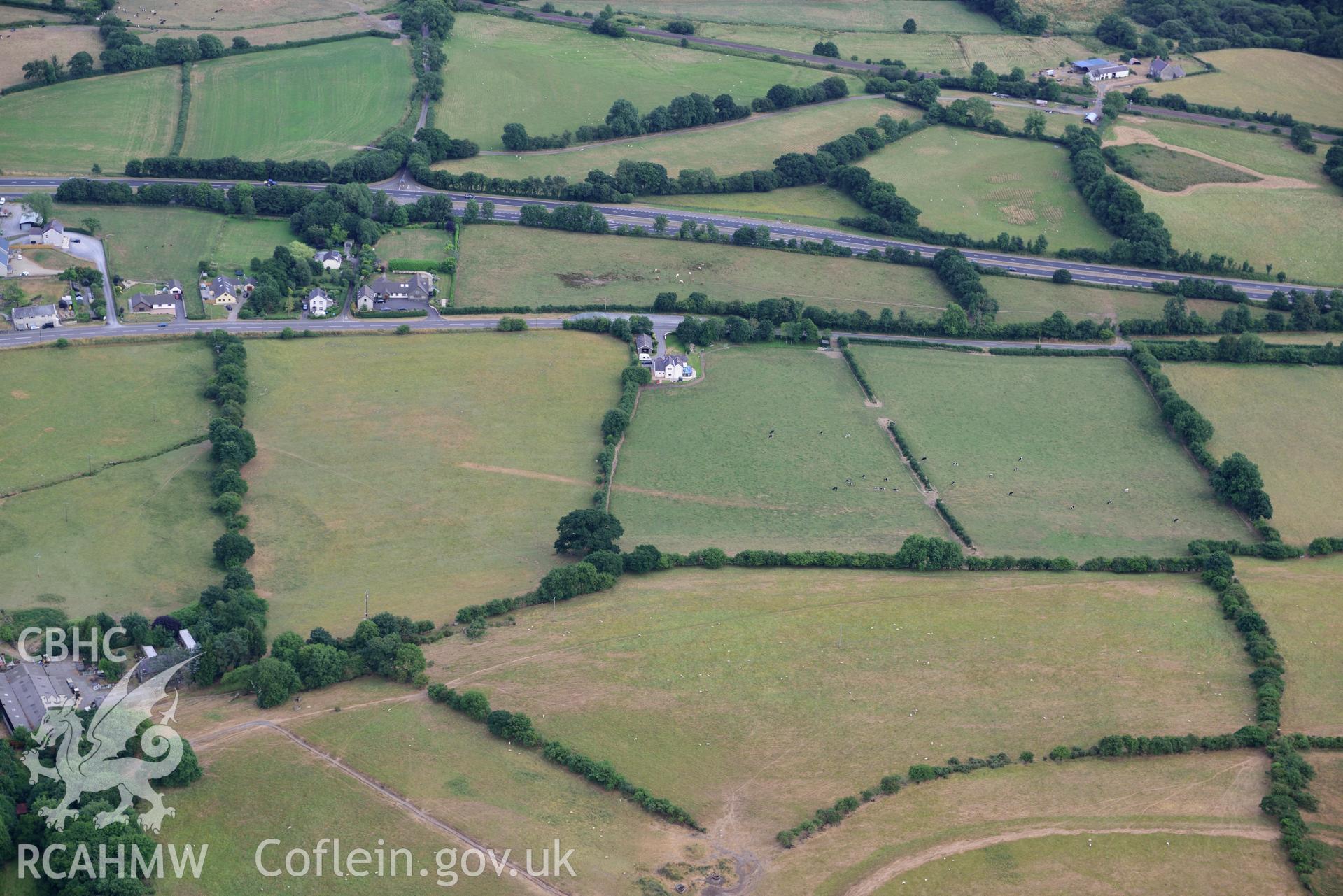 Royal Commission aerial photography of the section of Roman road visible south of Castell y Gaer, taken on 17th July 2018 during the 2018 drought.