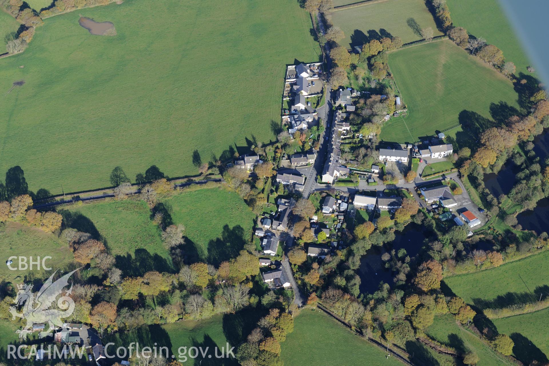 The village of Derwen Gam (Oakford). Oblique aerial photograph taken during the Royal Commission's programme of archaeological aerial reconnaissance by Toby Driver on 2nd November 2015.