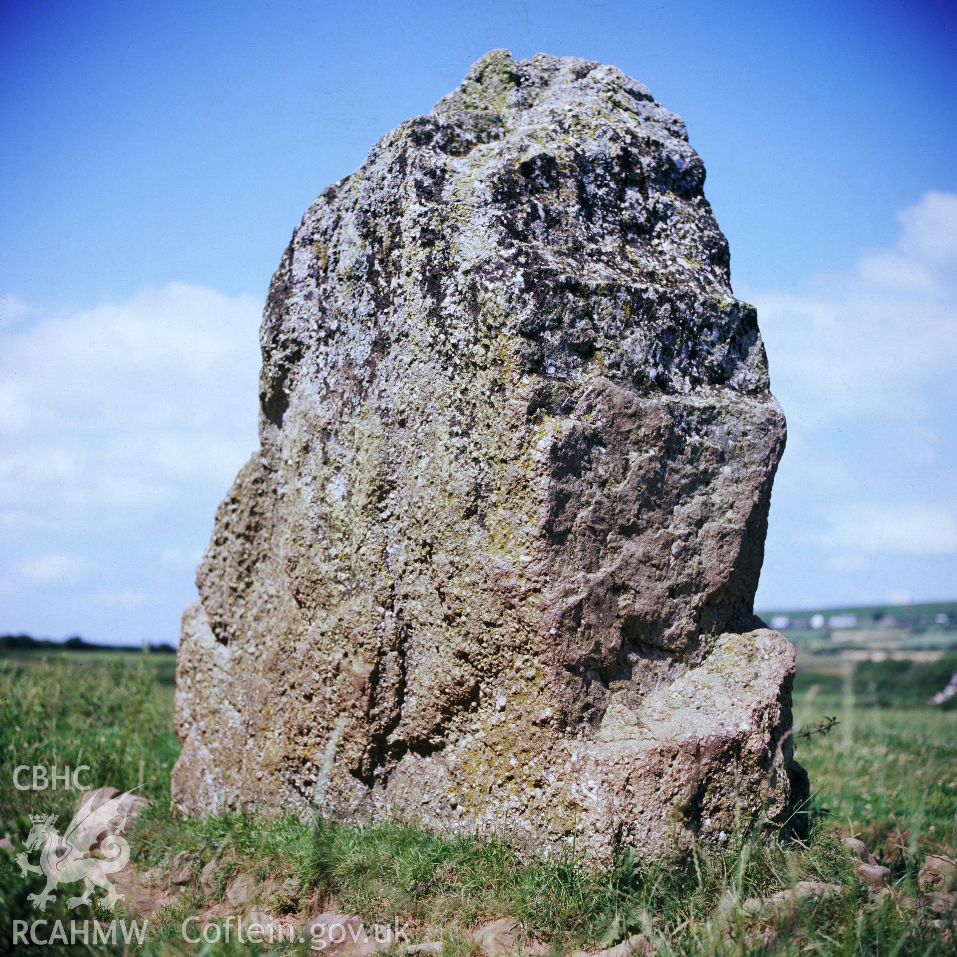 Digital copy of a colour negative showing Knelston Bronze Age Standing Stone.