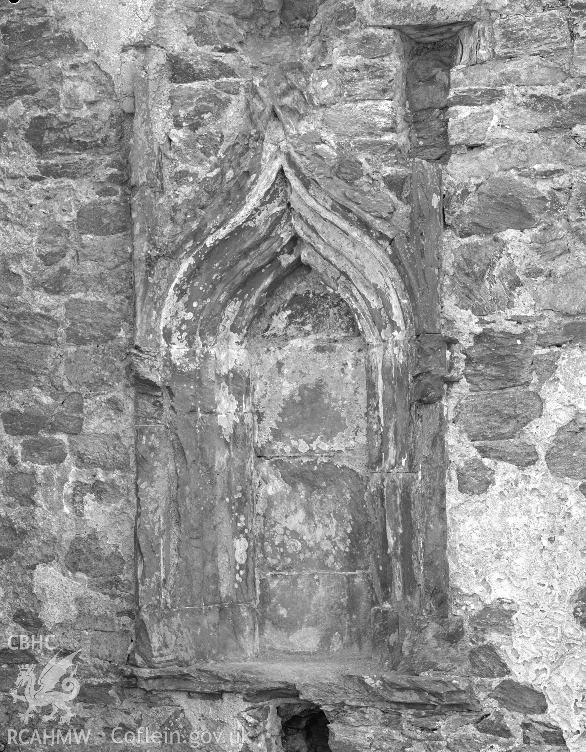 Digital copy of a view of wall detail at Bishops Palace, St Davids.