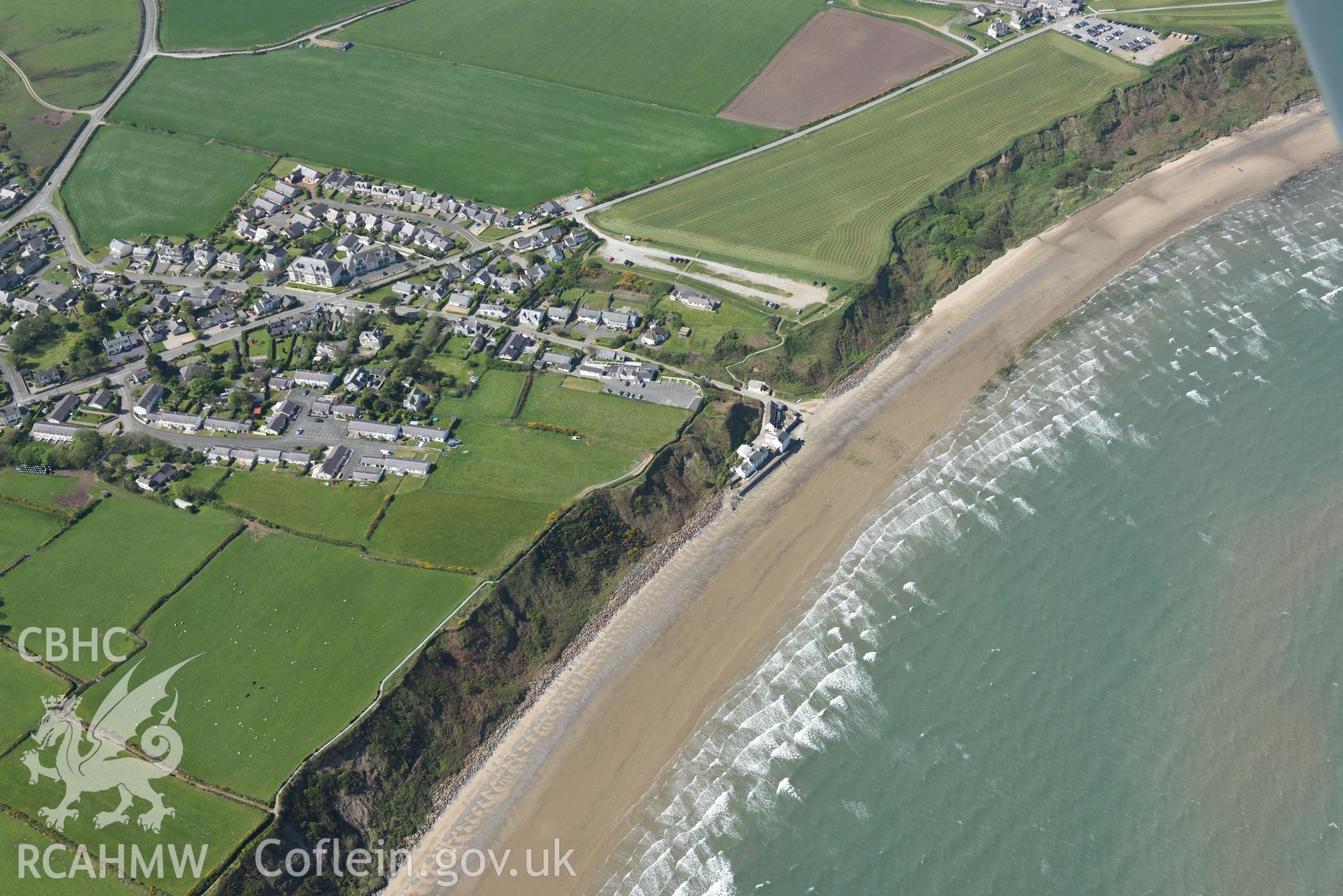 Aerial photography of Morfa Nefyn taken on 3rd May 2017.  Baseline aerial reconnaissance survey for the CHERISH Project. ? Crown: CHERISH PROJECT 2017. Produced with EU funds through the Ireland Wales Co-operation Programme 2014-2020. All material made freely available through the Open Government Licence.