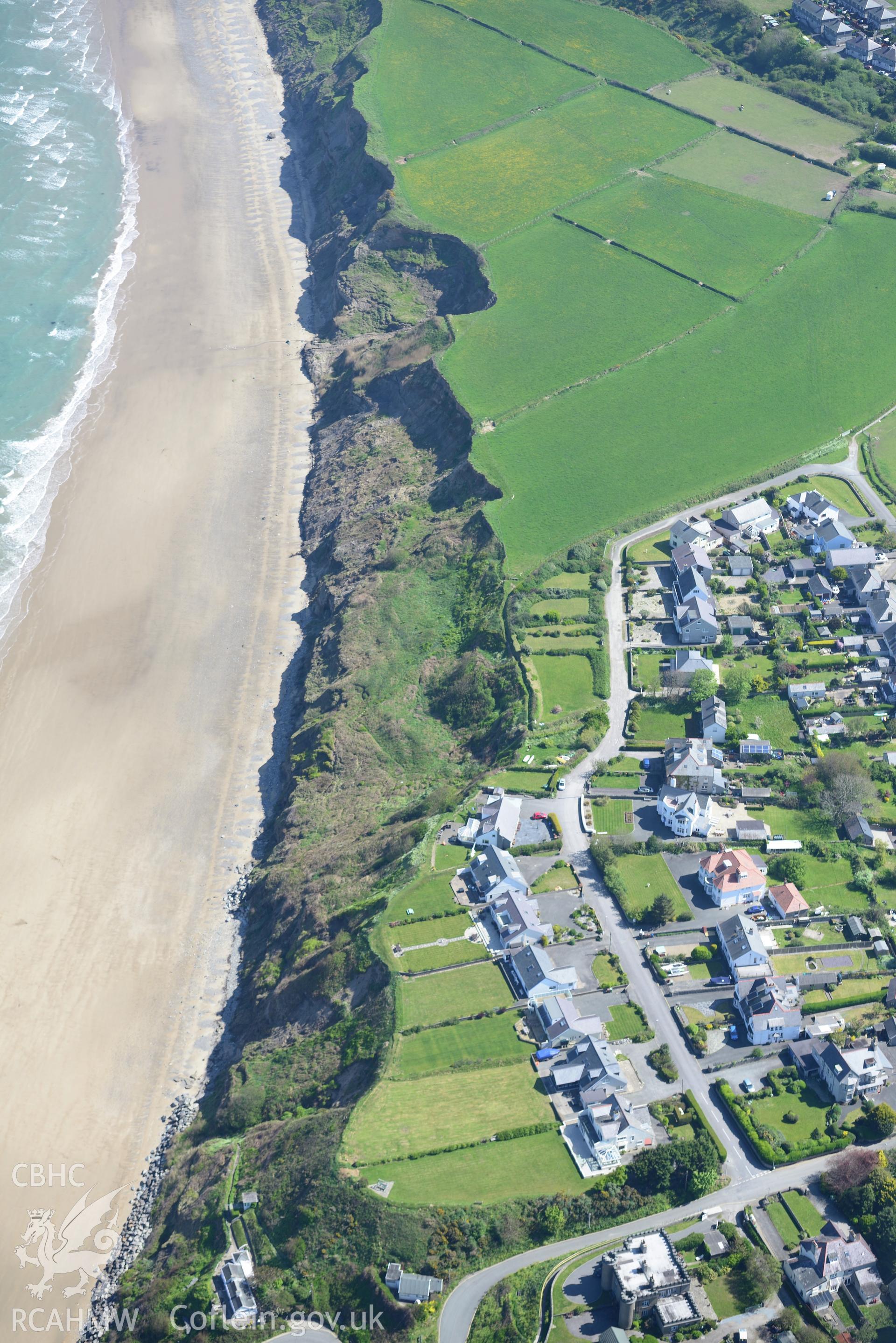 Aerial photography of Nefyn taken on 3rd May 2017.  Baseline aerial reconnaissance survey for the CHERISH Project. ? Crown: CHERISH PROJECT 2017. Produced with EU funds through the Ireland Wales Co-operation Programme 2014-2020. All material made freely available through the Open Government Licence.