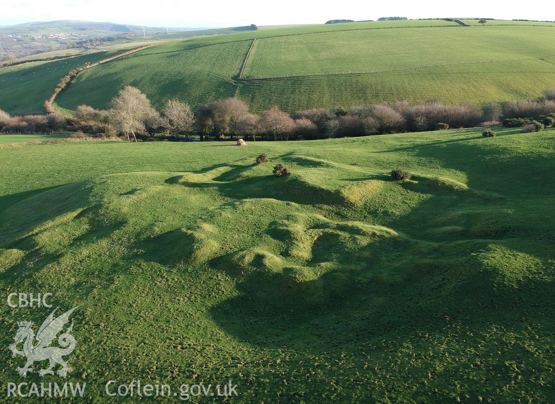 Digital colour photograph showing Maes-Cadlawr British fortified settlement, between Maesteg and Bridgend, taken by Paul Davis on 11th January 2020.