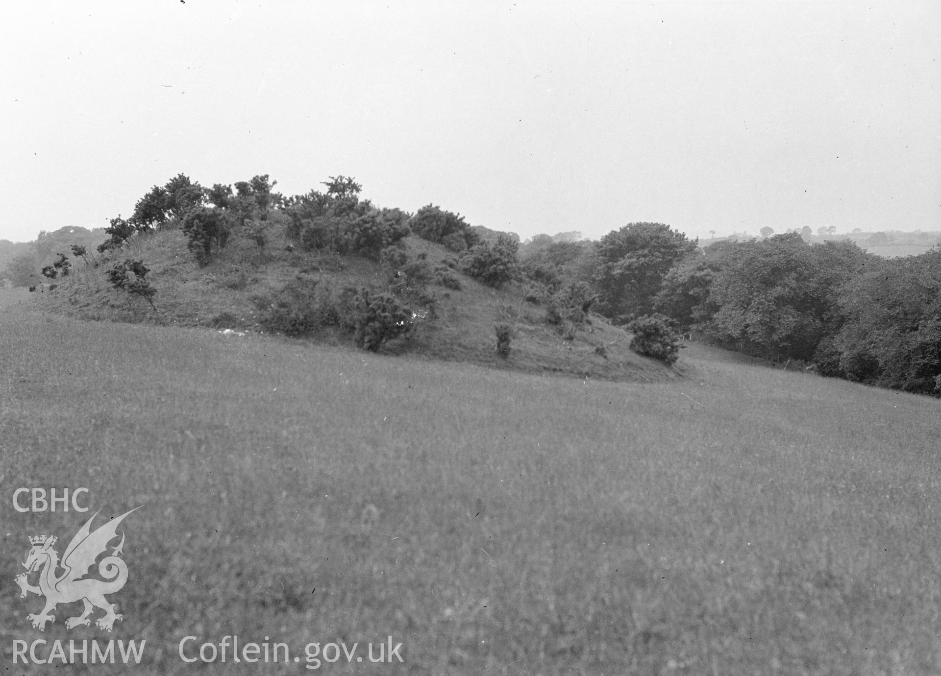 Digital copy of a nitrate negative showing Coed Frith Castle Mount.