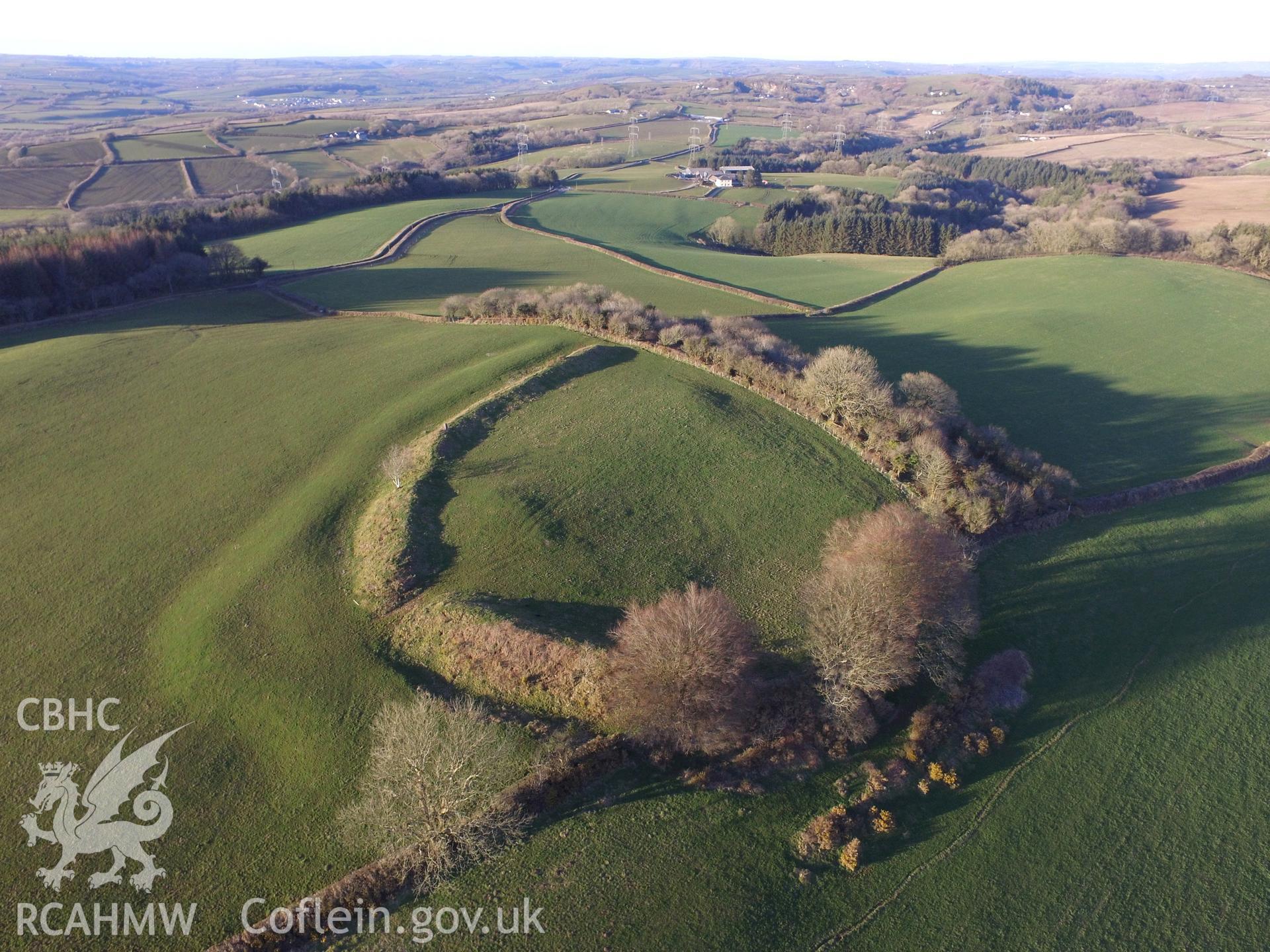 Colour photo showing view of Castell Cogan taken by Paul R. Davis, 2018.