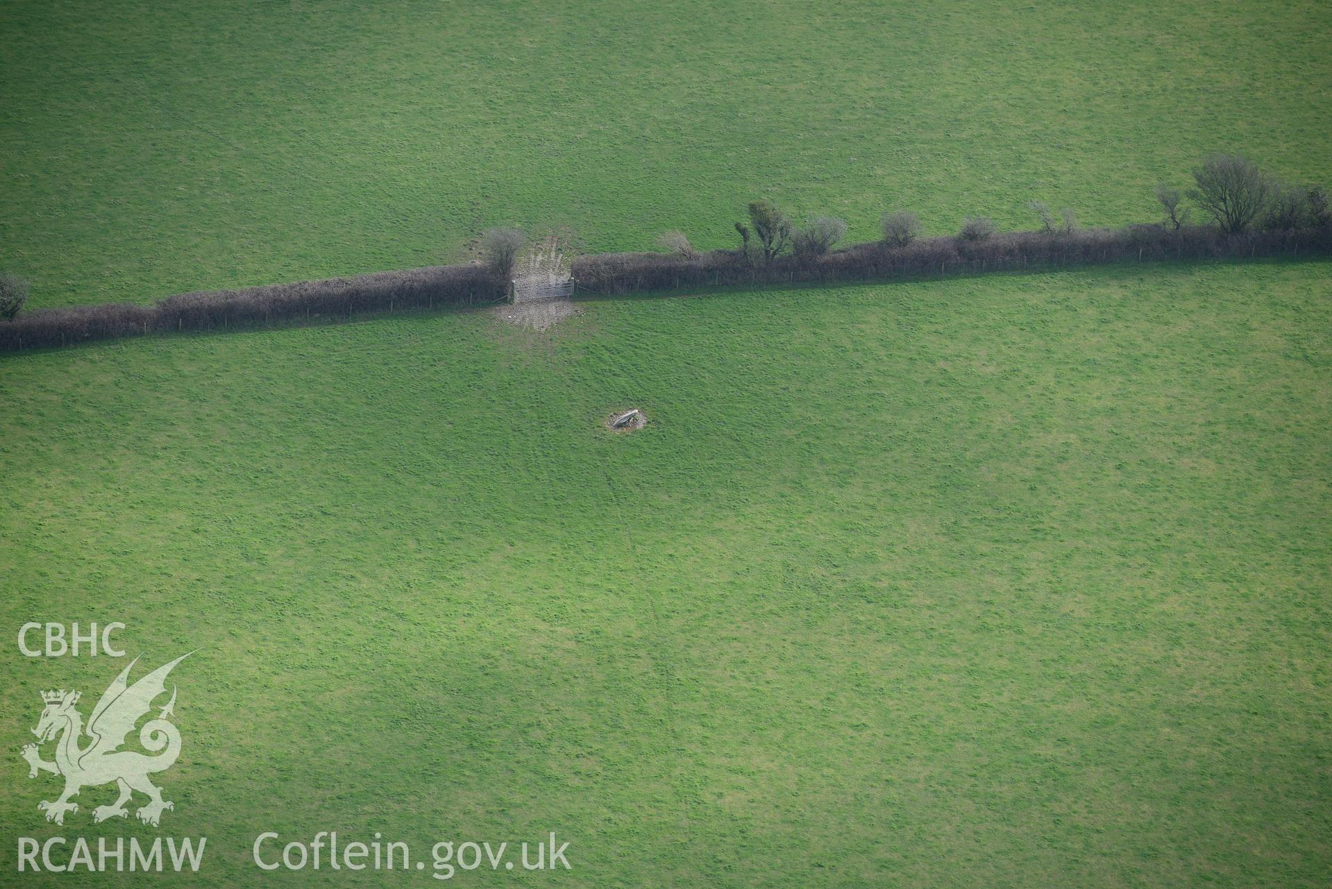 Possibly part of Trellyffaint burial chamber, near Nevern, Fishguard. Oblique aerial photograph taken during the Royal Commission's programme of archaeological aerial reconnaissance by Toby Driver on 13th March 2015.