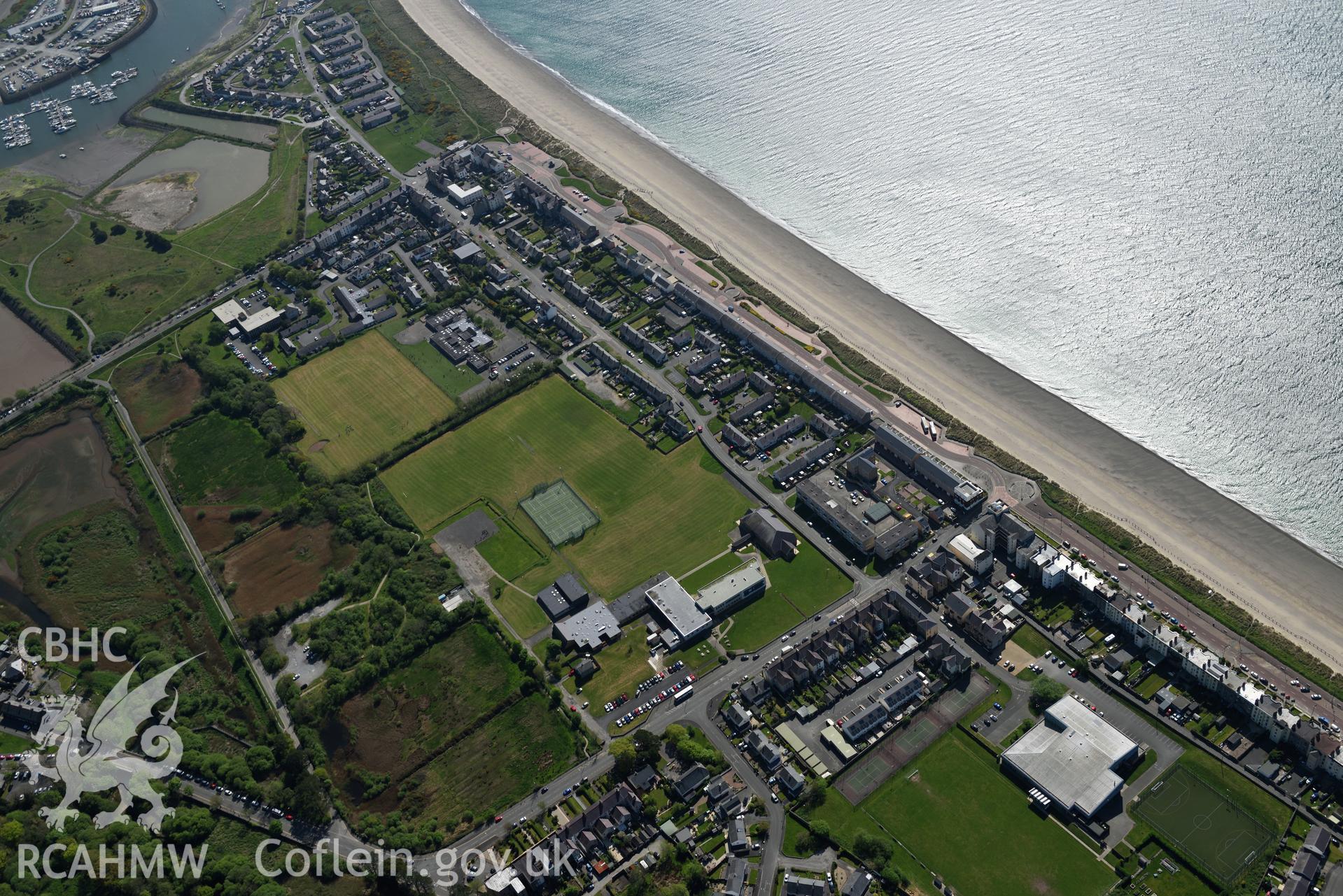 Aerial photography of Pwllhelo pavilion taken on 3rd May 2017.  Baseline aerial reconnaissance survey for the CHERISH Project. ? Crown: CHERISH PROJECT 2017. Produced with EU funds through the Ireland Wales Co-operation Programme 2014-2020. All material made freely available through the Open Government Licence.