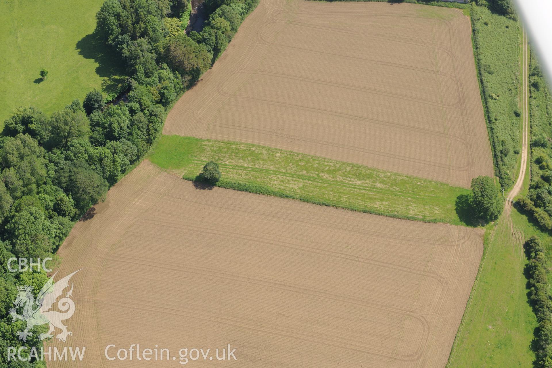 Vervil Dyke. Oblique aerial photograph taken during the Royal Commission's programme of archaeological aerial reconnaissance by Toby Driver on 19th June 2015.