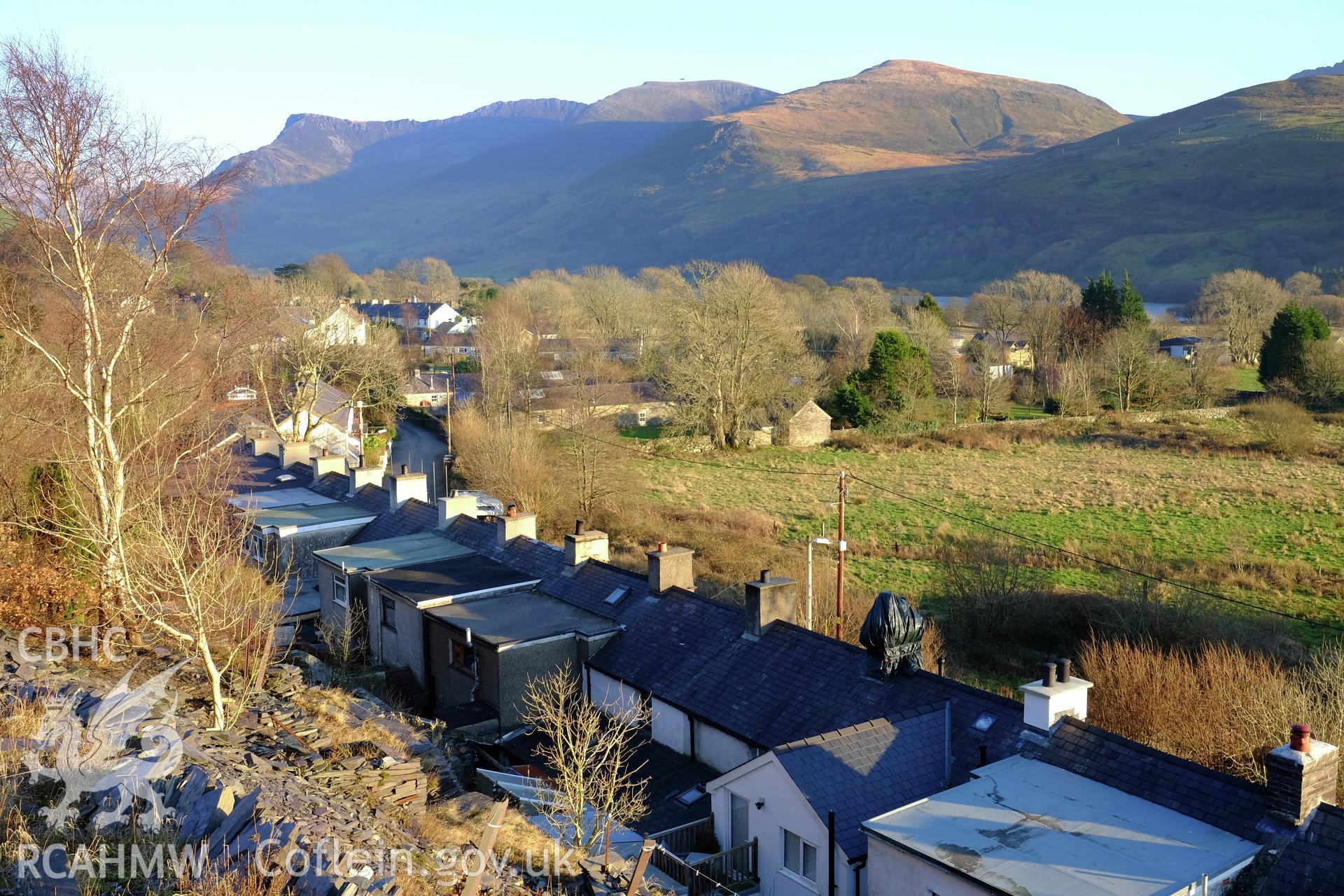 Colour photograph showing view looking east towards Snowdon at Tai Nantlle and surroundings, Nantlle produced by Richard Hayman 26th January 2017