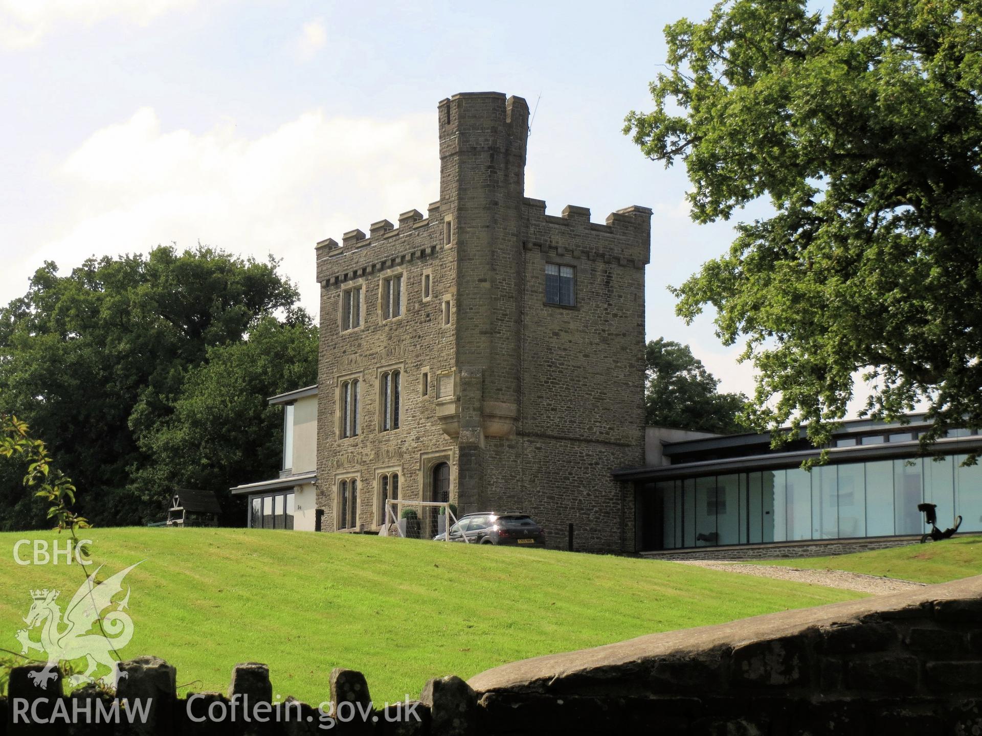 Kemeys Folly (built 1722) located to the south-west of Caer Licyn. Looking west. Part of Archaeological Watching Brief of Caerlicyn Lane, Langstone, Newport, carried out by Archaeology Wales, 2016.