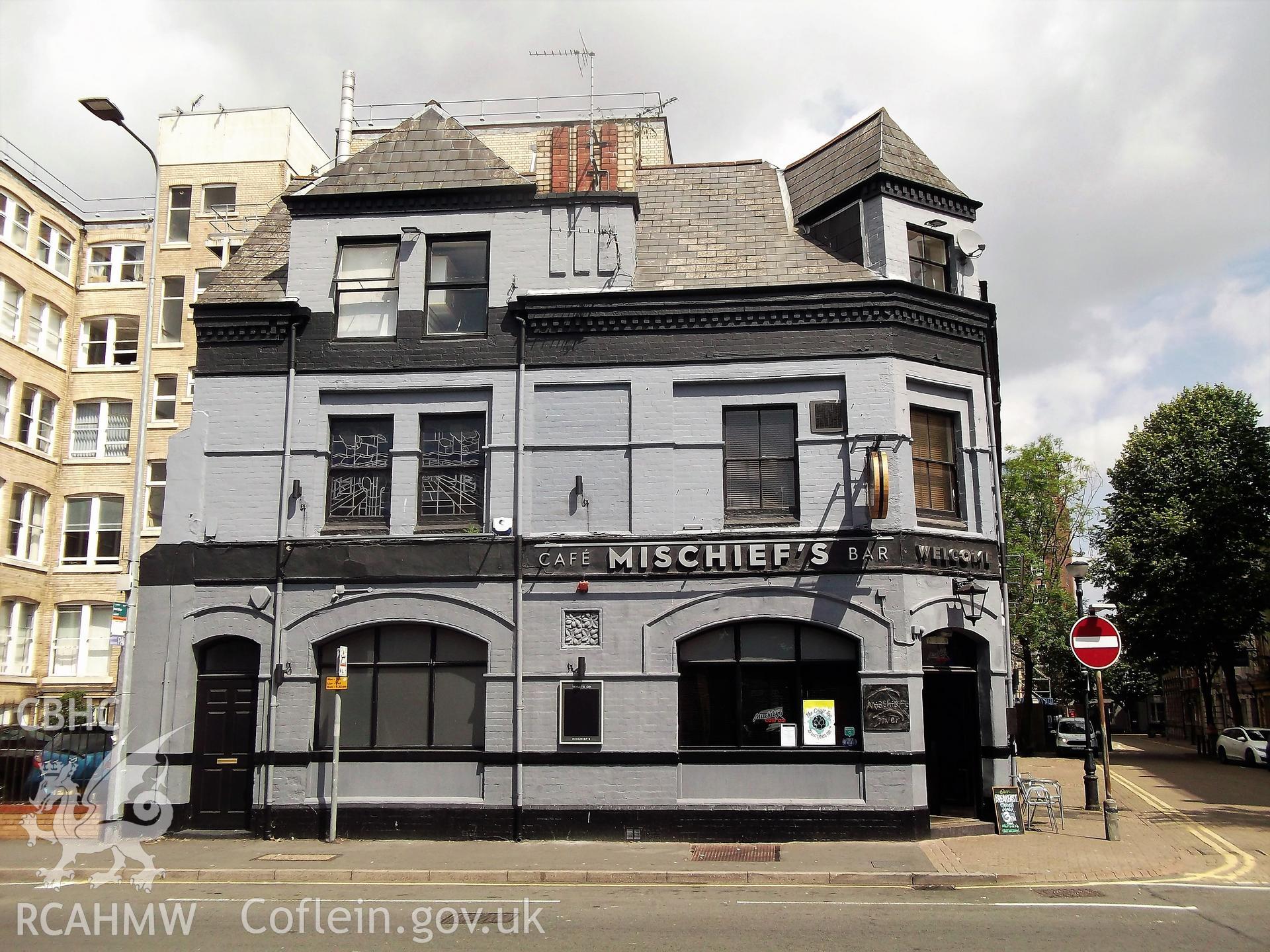 Colour photograph showing exterior of the Ship and Pilot, Mount Stuart Square, Butetown, taken by Adam Coward on 10th July 2018.