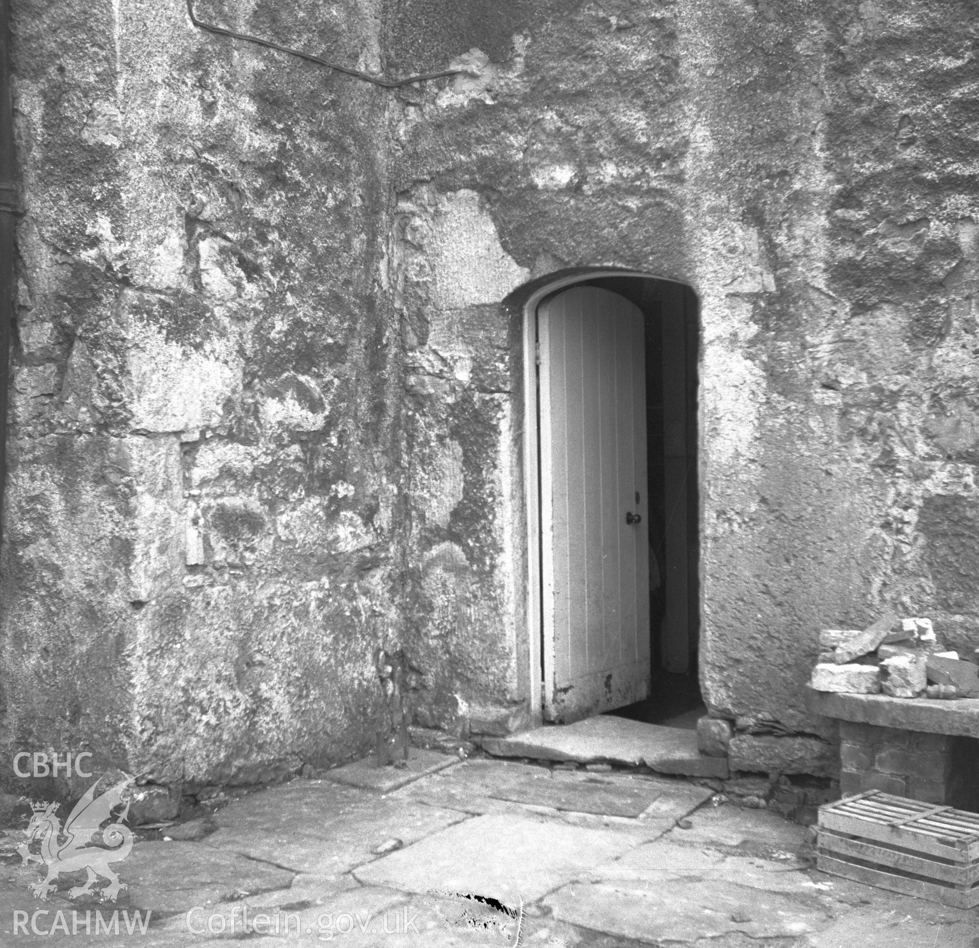 Digital copy of a nitrate negative showing exterior door at Faenol Fach, Abergele, Denbighshire.