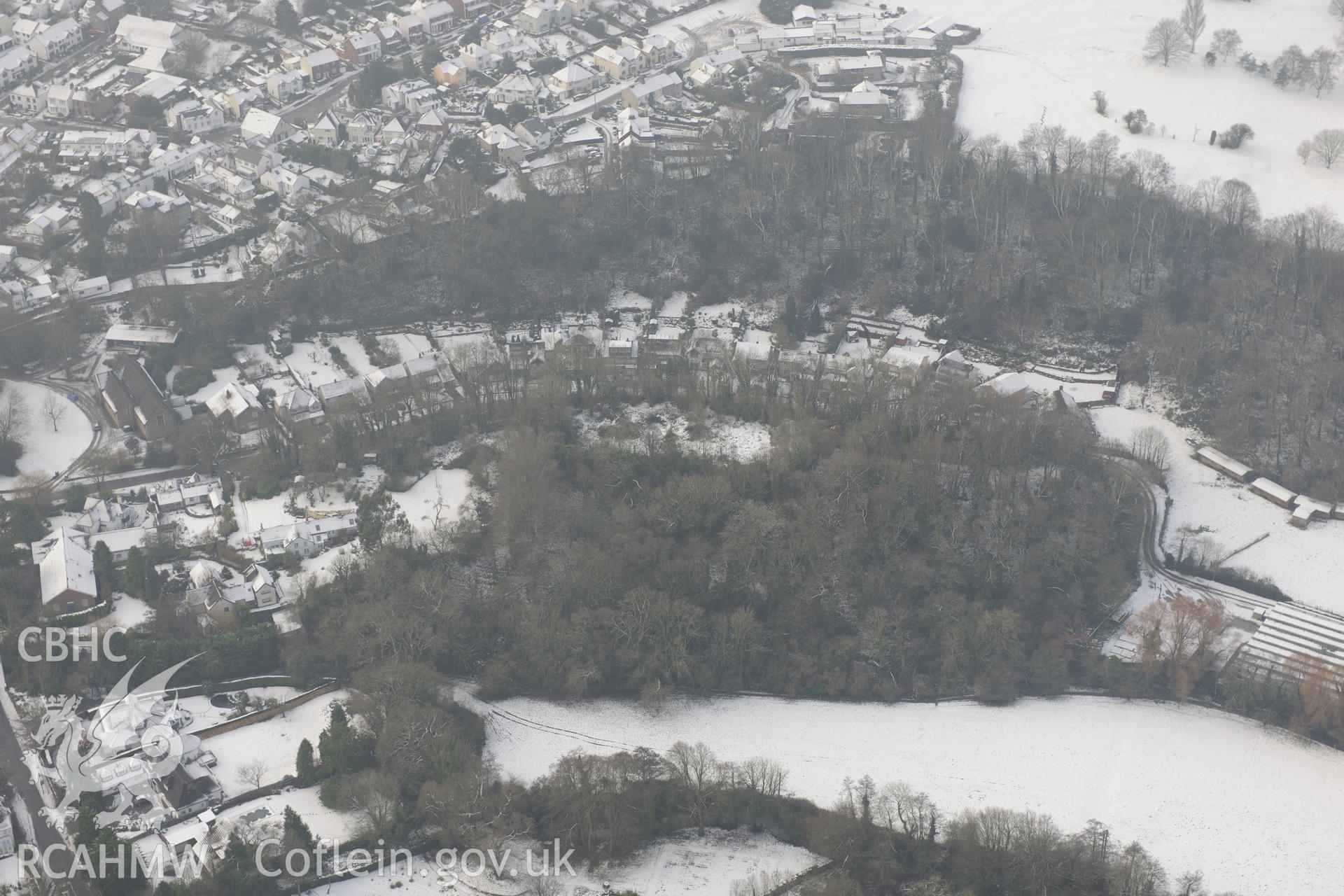 Dinas Powys Castle, west of Penarth, Cardiff. Oblique aerial photograph taken during the Royal Commission?s programme of archaeological aerial reconnaissance by Toby Driver on 24th January 2013.