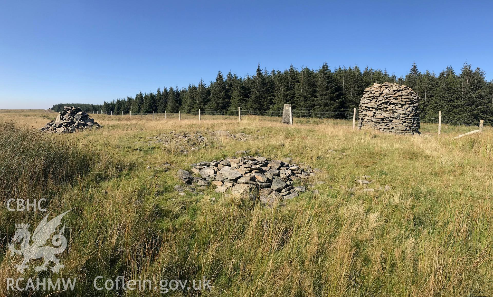 Digital colour photograph showing view of Garn Fawr cairn in Ogmore Valley, taken by Paul R. Davis on 25th August 2019.